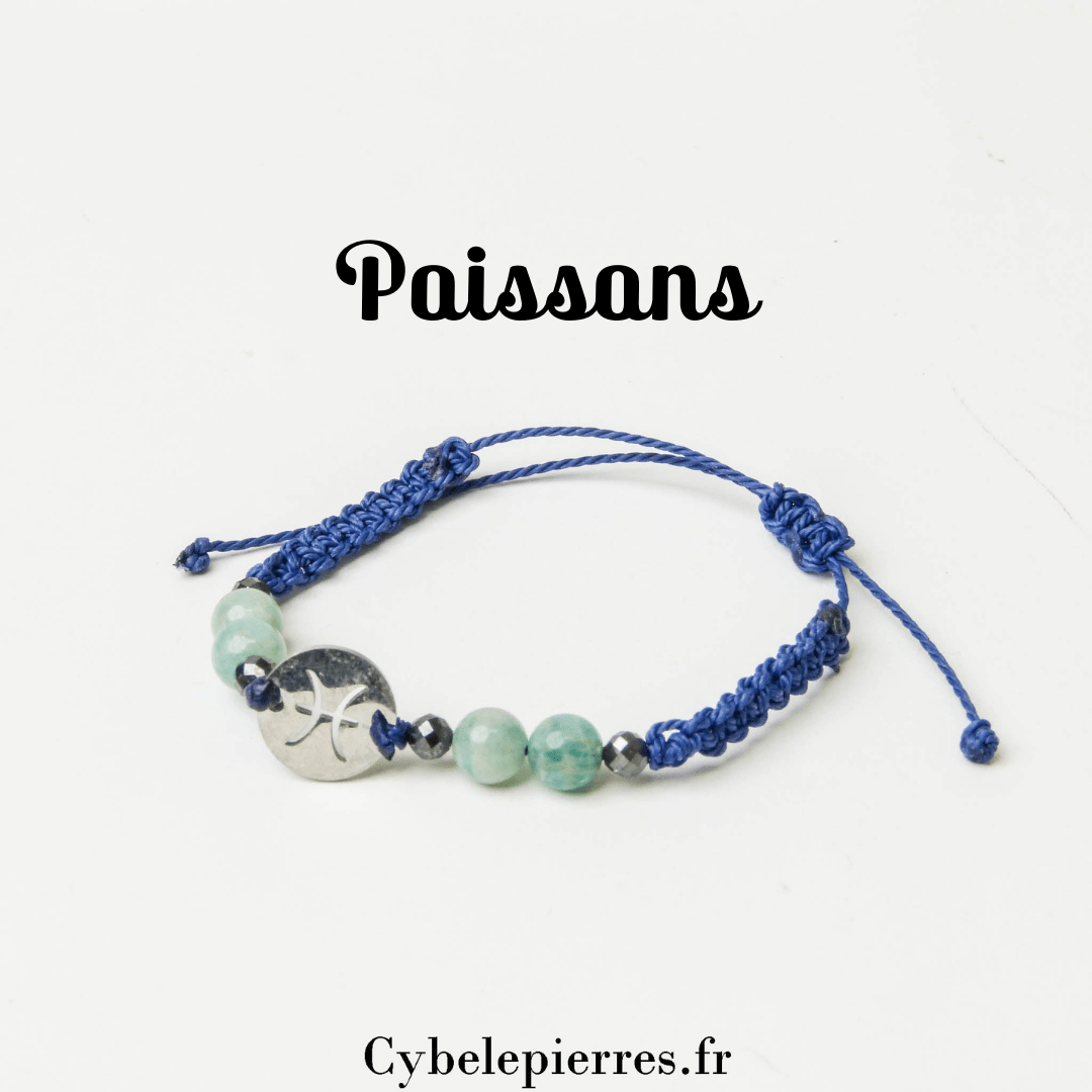 Bracelet Astrologie Poissons Amazonite – Réglable, Breloque Argentée - Cybele Pierres