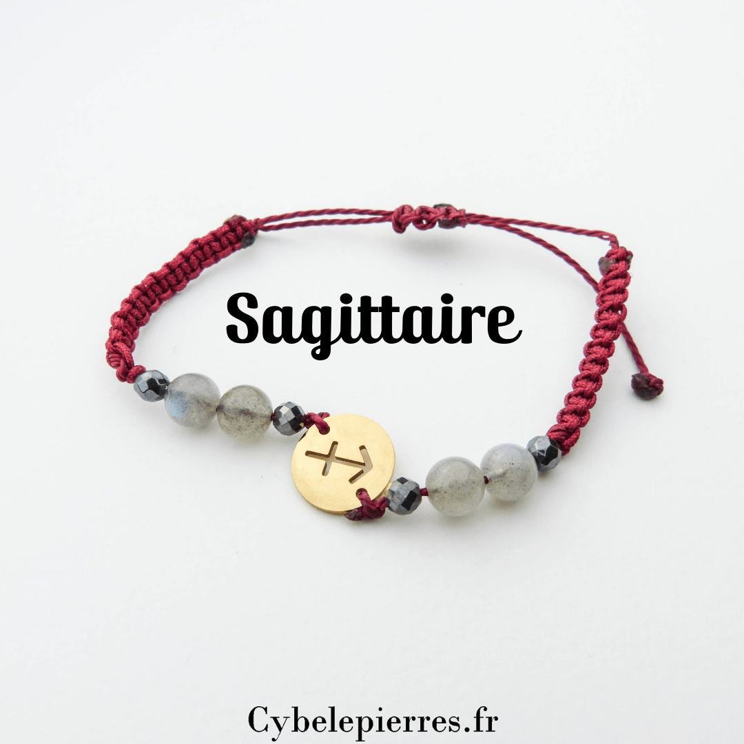 Bracelet Astrologie Sagittaire Labradorite – Réglable, Breloque dorée - Cybele Pierres