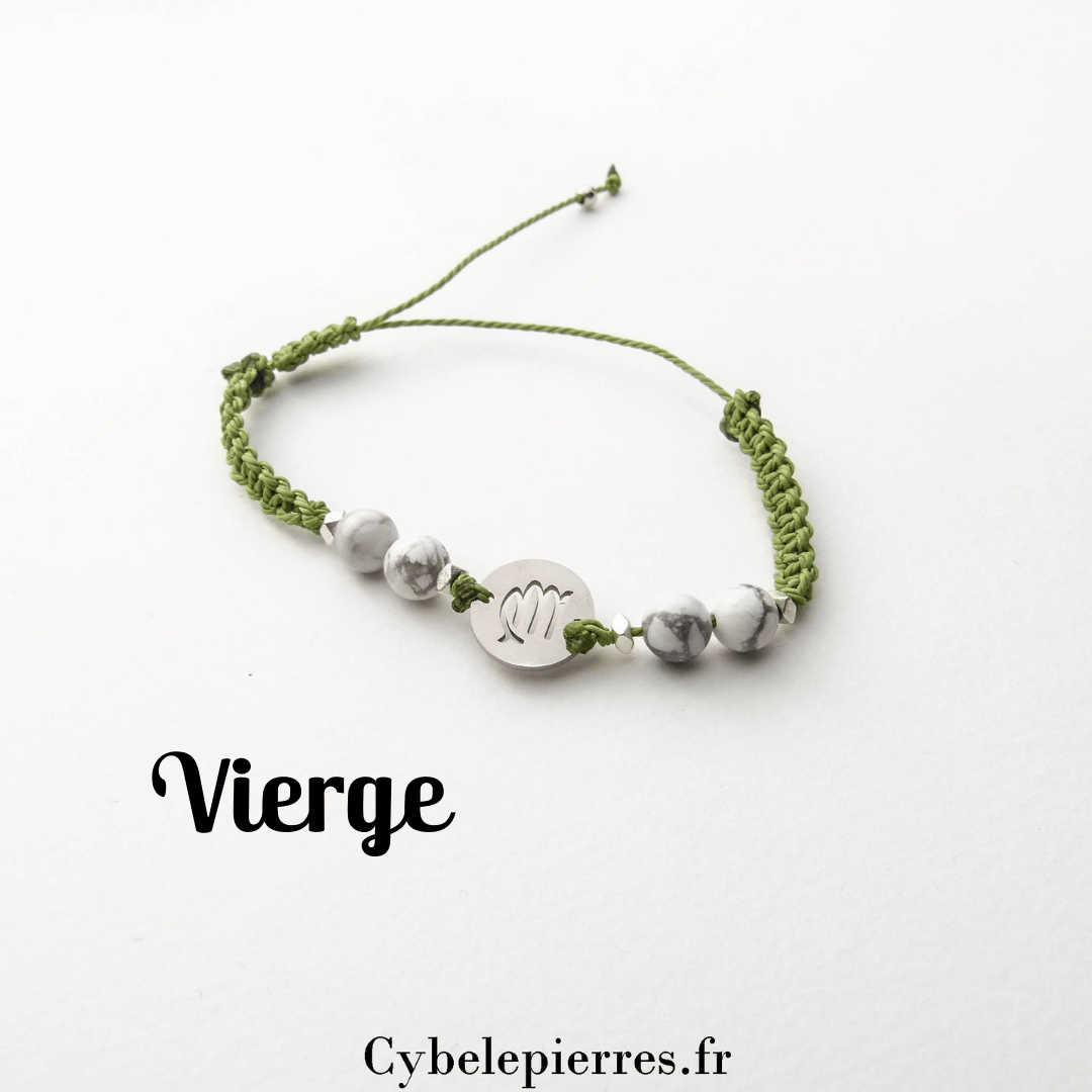 Bracelet Astrologie Vierge Howlite – Réglable, Breloque Argentée - Cybele Pierres