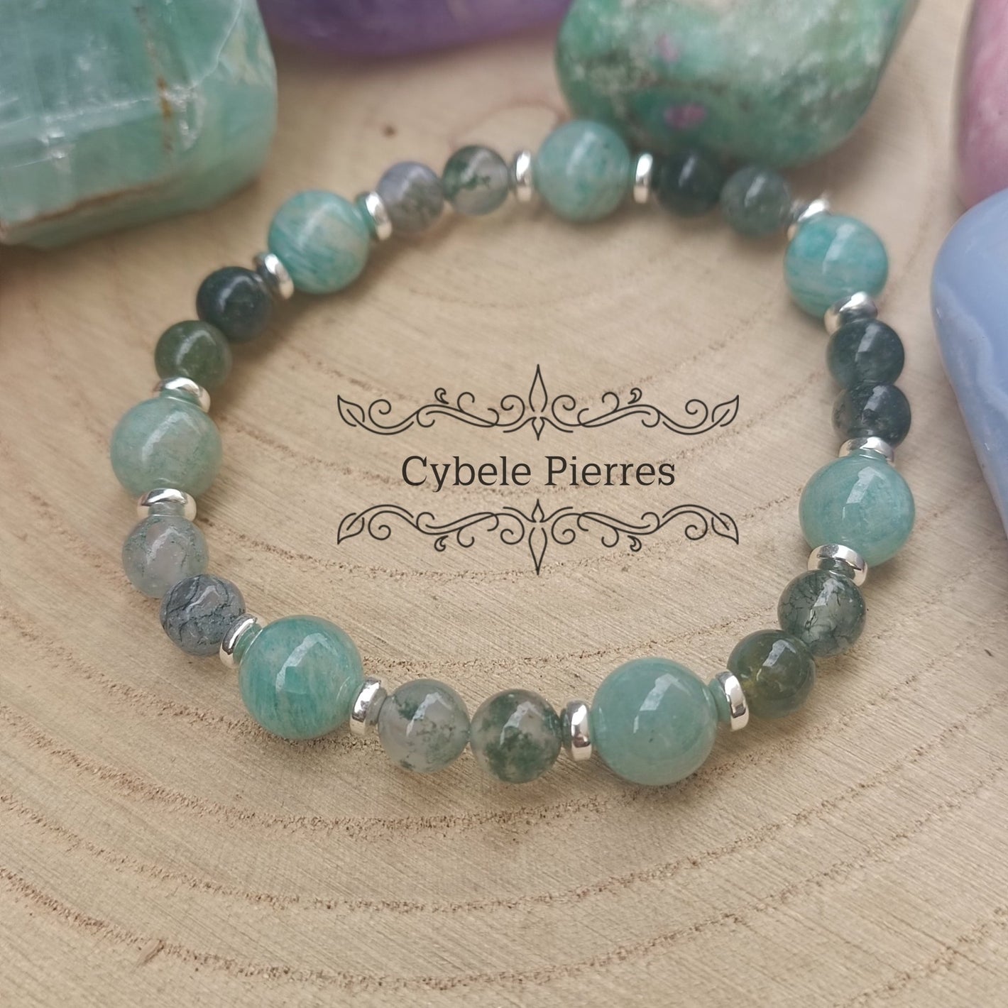 Bracelet Aventure intérieure - Amazonite et Agate mousse (6 et 8mm) - 17cm - Cybele Pierres