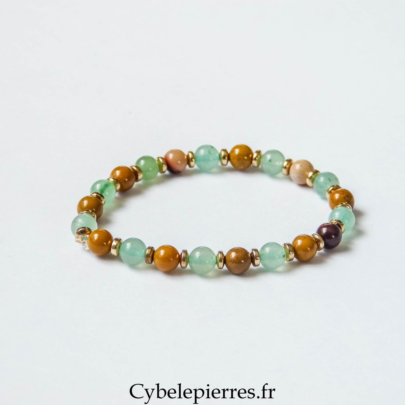Bracelet Aventurine Verte et Jaspe Mookaite (6 mm) – 17 cm | Créativité, Apaisement et Soutien - Cybele Pierres