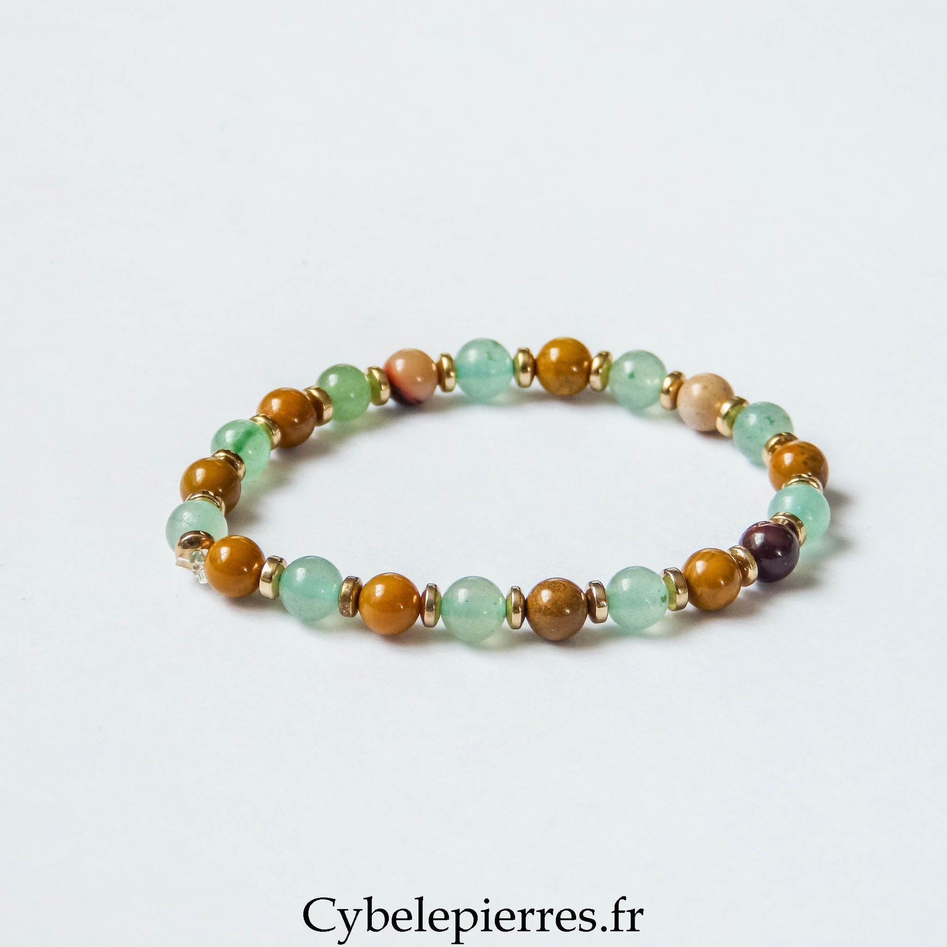 Bracelet Aventurine Verte et Jaspe Mookaite (6 mm) – 17 cm | Créativité, Apaisement et Soutien - Cybele Pierres