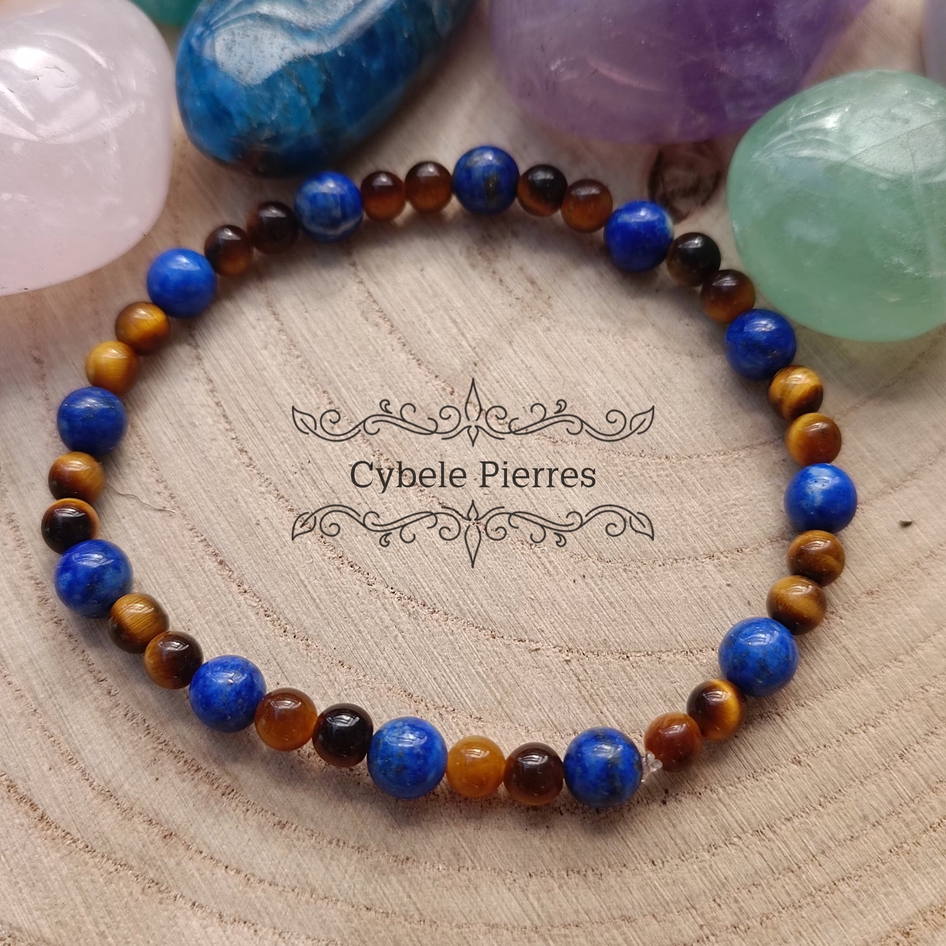 Bracelet Balor - Œil de Tigre et Lapis - Lazuli (4 et 6mm) - 18cm | Protection et Clarté d'Esprit - Cybele Pierres