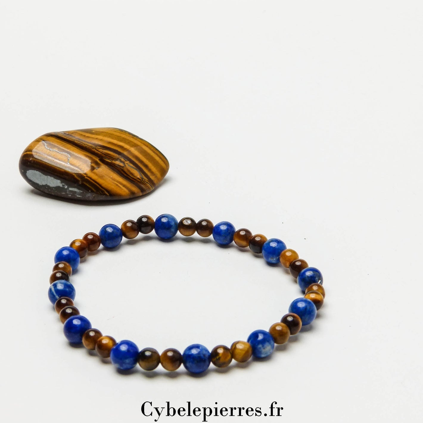 Bracelet Balor - Œil de Tigre et Lapis - Lazuli (4 et 6mm) - 18cm | Protection et Clarté d'Esprit - Cybele Pierres