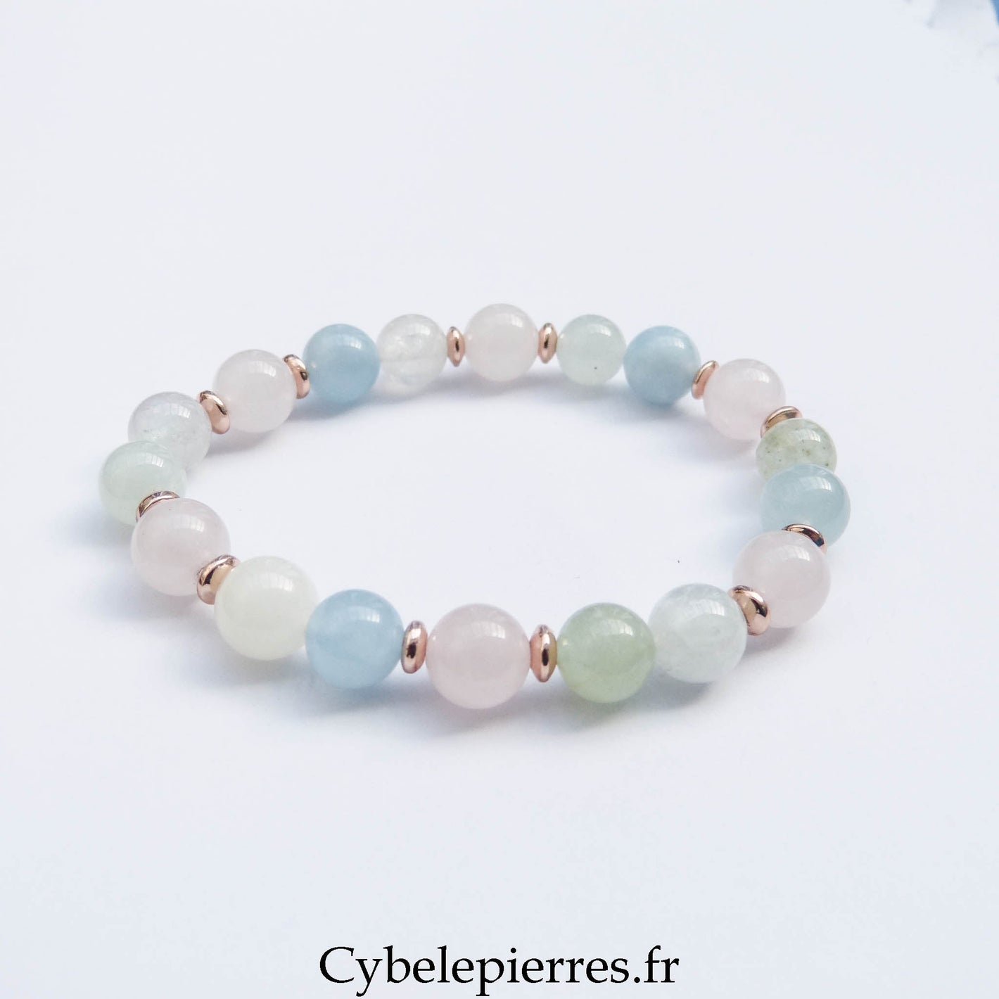 Bracelet Brise Légère - Béryl et Quartz Rose (8mm) - 17cm | Harmonie et Douceur - Cybele Pierres