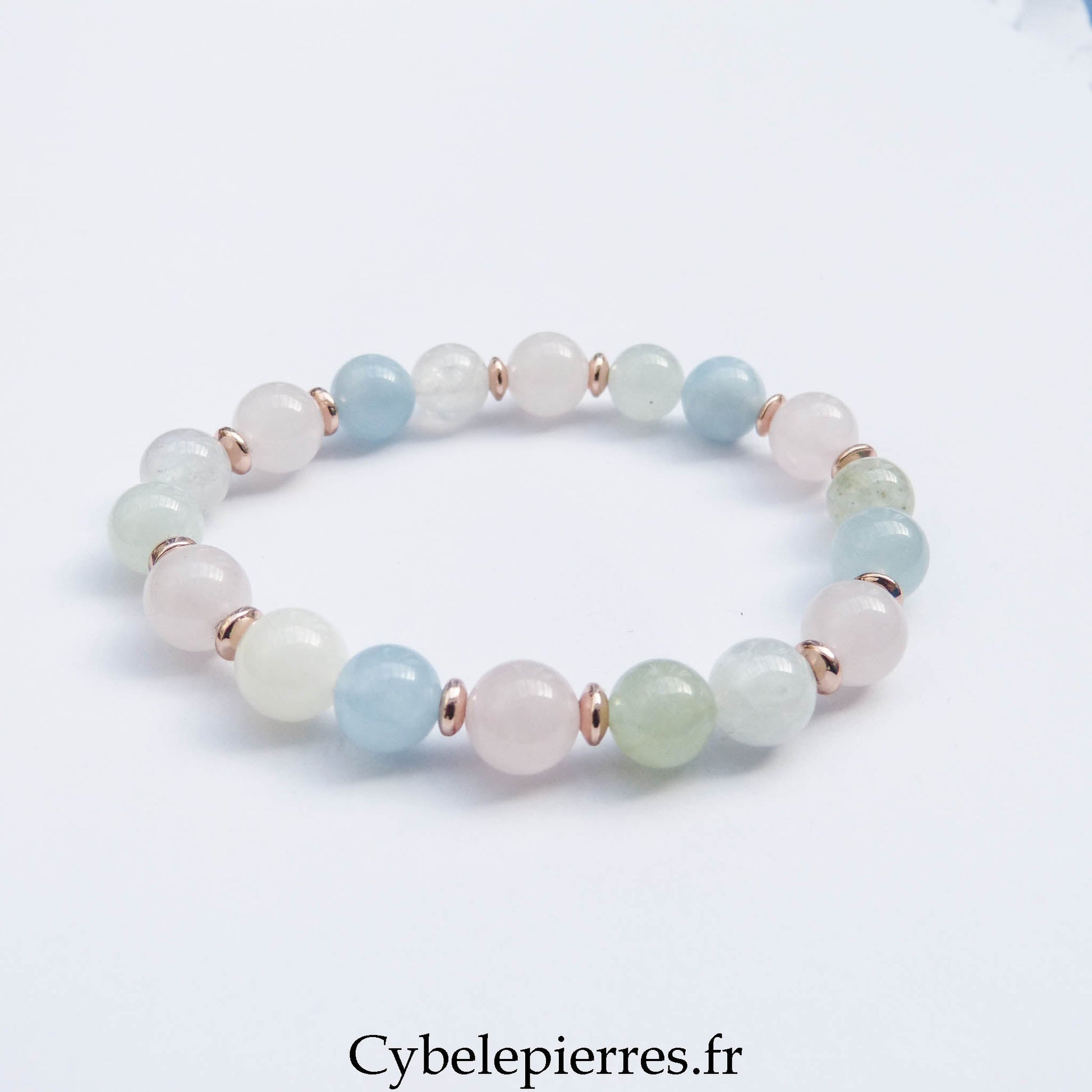 Bracelet Brise Légère - Béryl et Quartz Rose (8mm) - 17cm | Harmonie et Douceur - Cybele Pierres