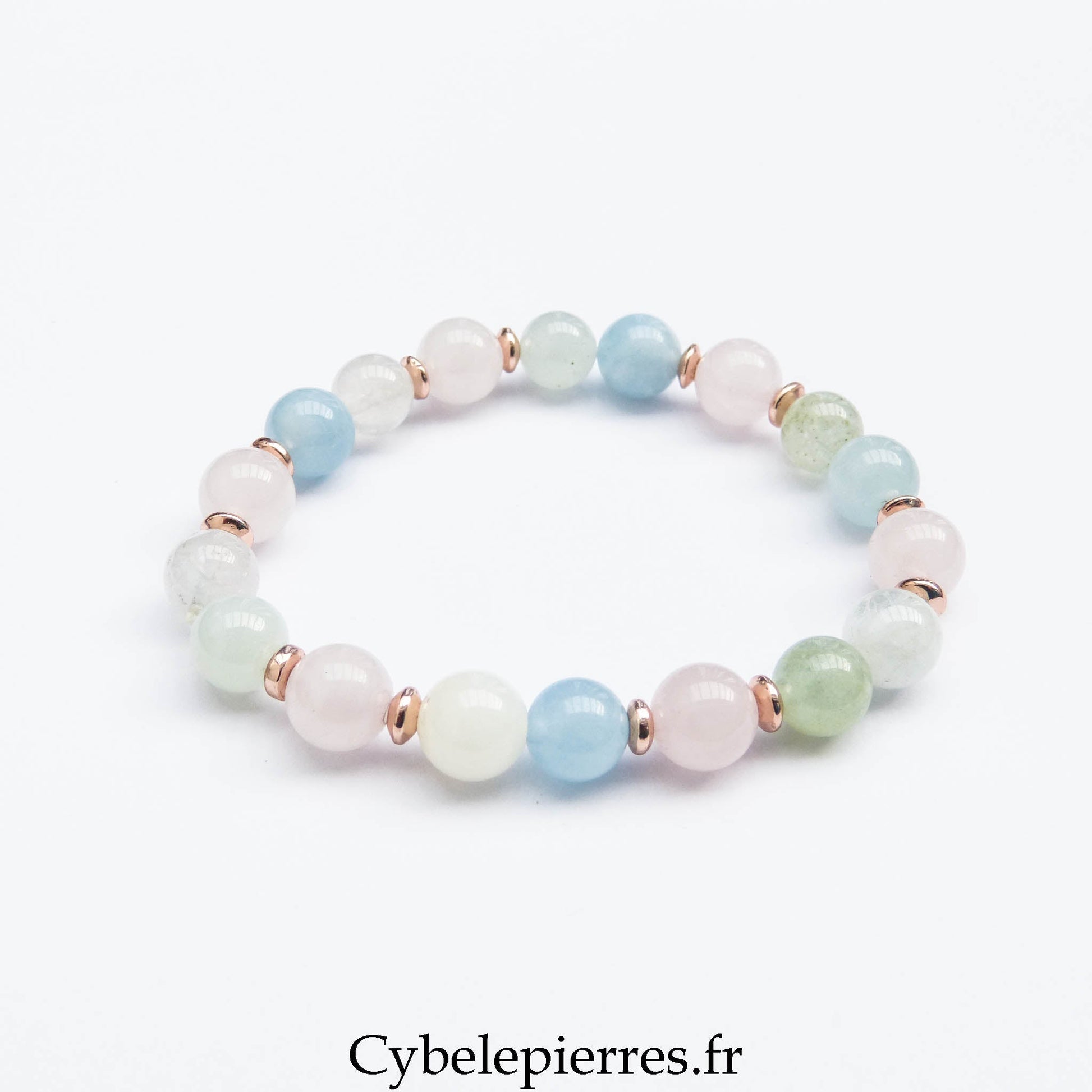Bracelet Brise Légère - Béryl et Quartz Rose (8mm) - 17cm | Harmonie et Douceur - Cybele Pierres