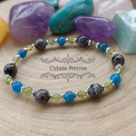 Bracelet Clairvoyance intérieure : Péridot, Apatite bleue et Yooperlite (3,6 et 8mm) - 19cm - Cybele Pierres