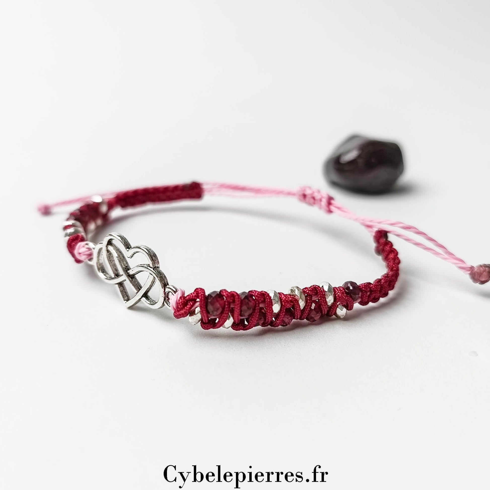 Bracelet "Coeur" - Grenat et Micro - macramé - Cybele Pierres