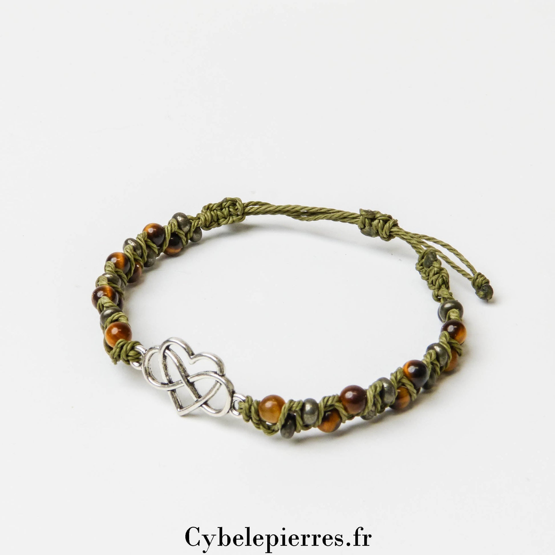 Bracelet "Coeur" - Oeil de tigre et Micro - macramé - Cybele Pierres