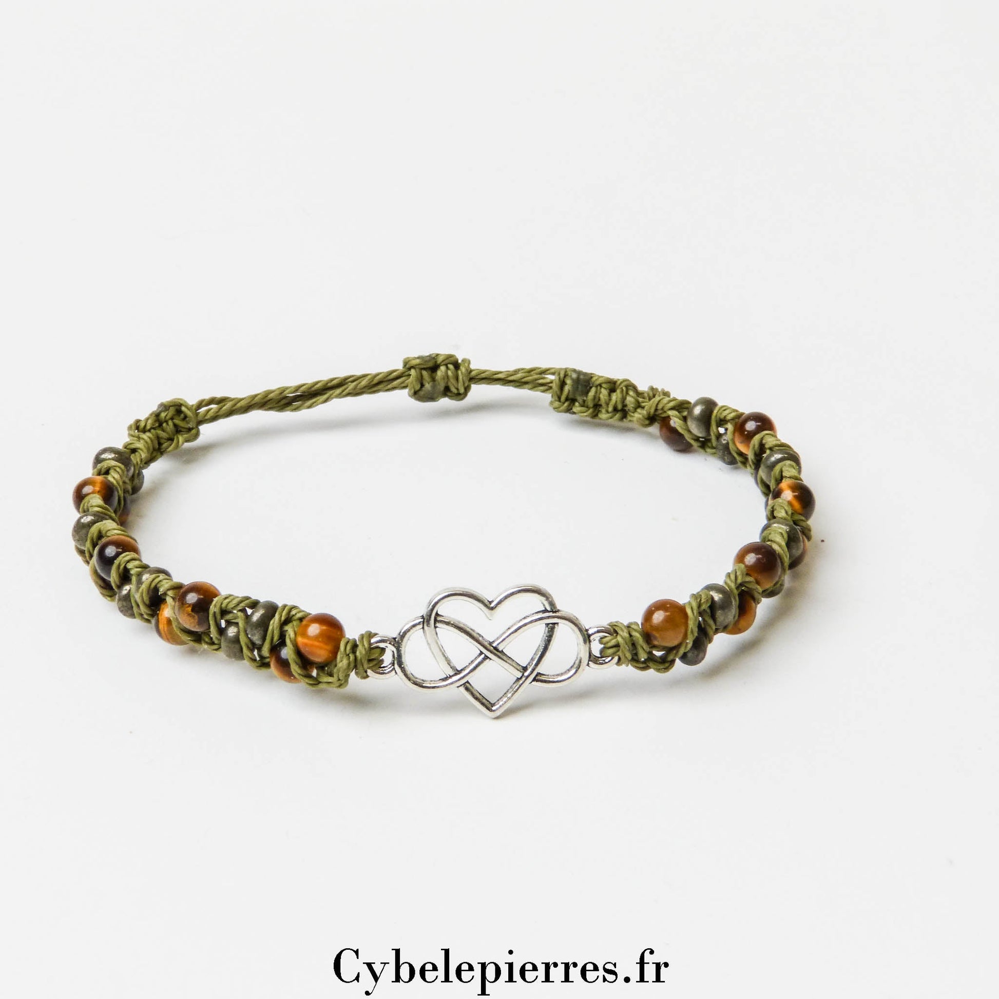 Bracelet "Coeur" - Oeil de tigre et Micro - macramé - Cybele Pierres