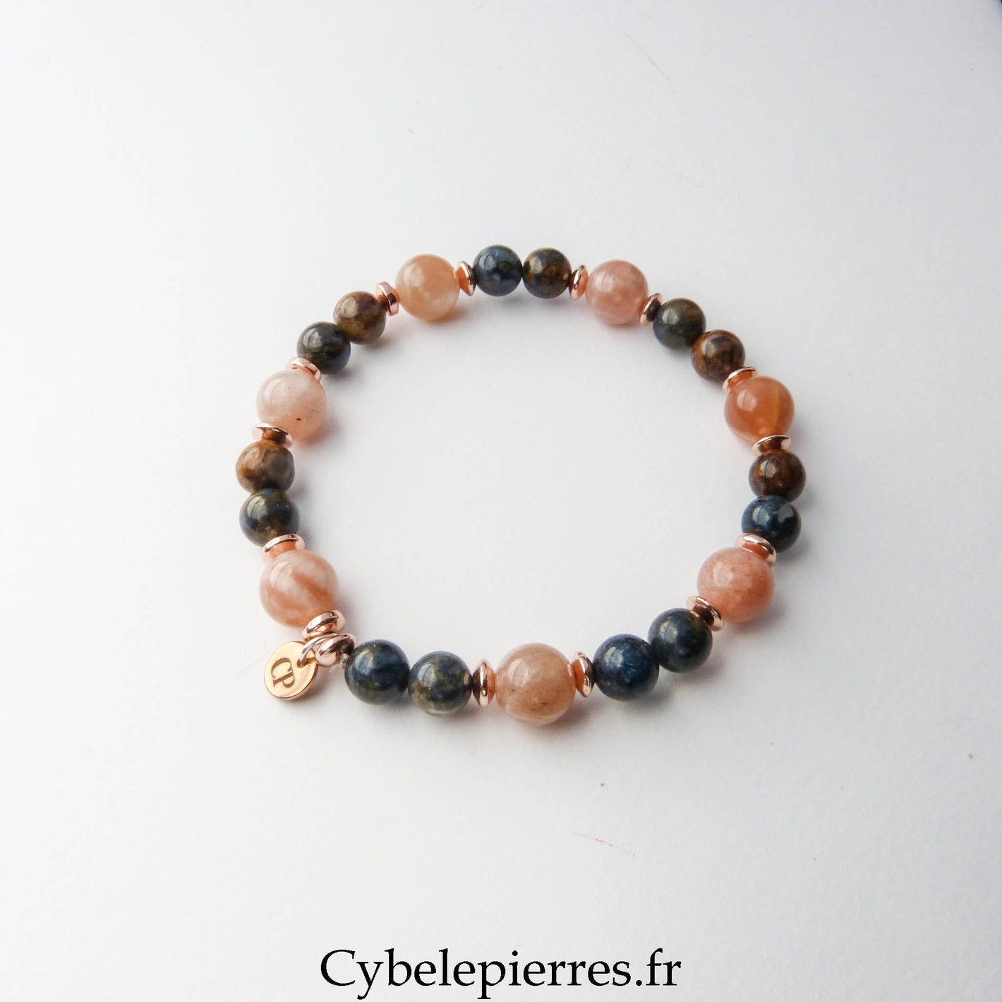 Bracelet "Concrétisation" - Pietersite et Pierre de Soleil (6 et 8mm) - 17cm - Cybele Pierres