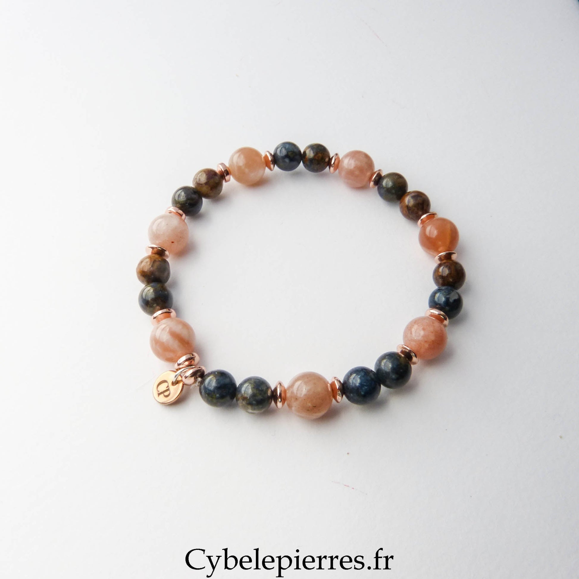 Bracelet "Concrétisation" - Pietersite et Pierre de Soleil (6 et 8mm) - 17cm - Cybele Pierres