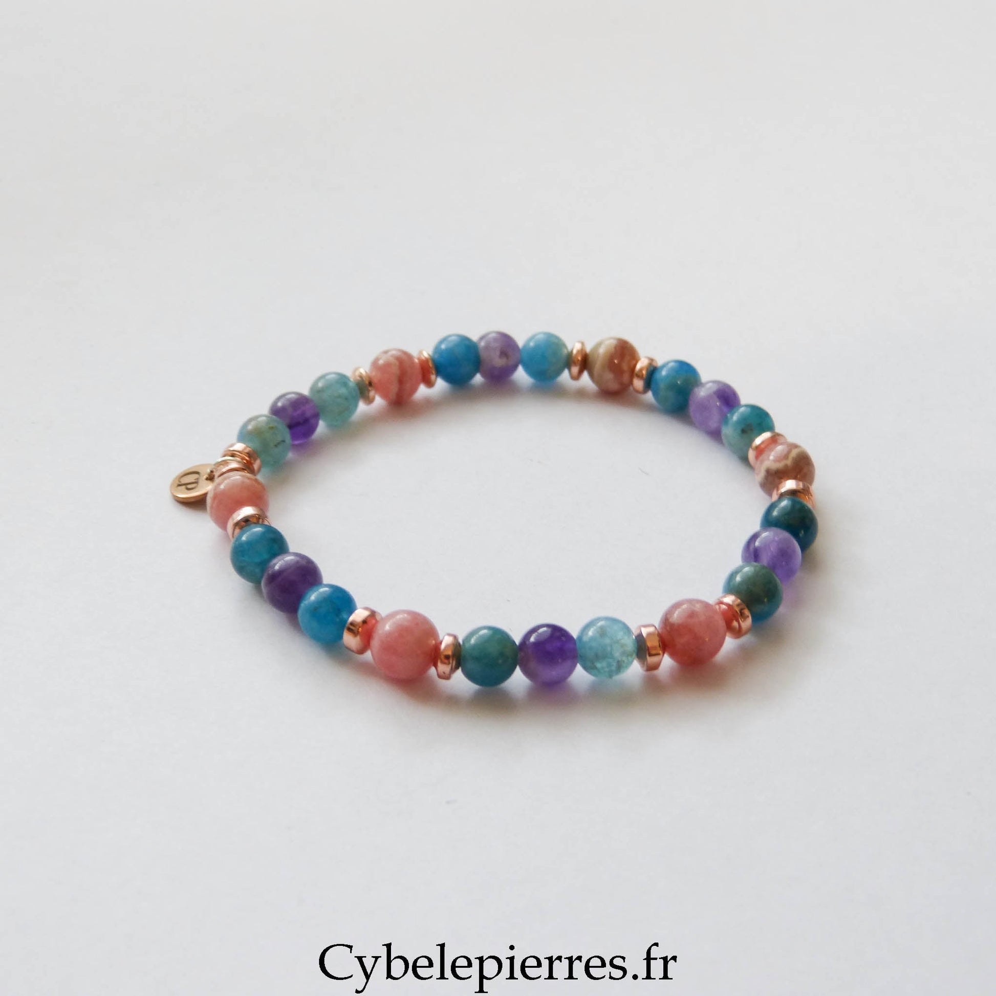 Bracelet Connexion Sincère – Apatite, Rhodochrosite et Améthyste (6 mm) – 17 cm - Cybele Pierres