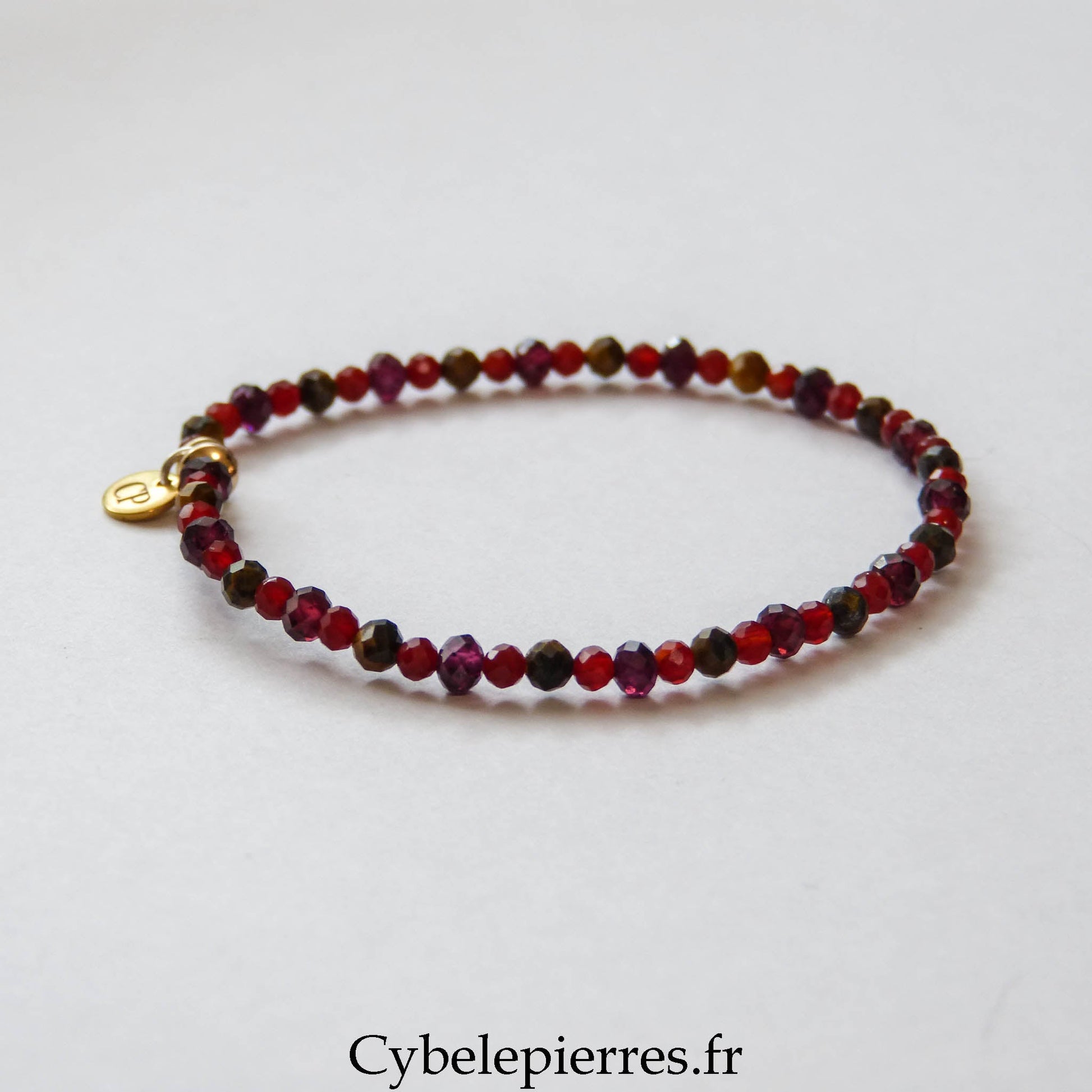 Bracelet Cornaline, Grenat & Œil de Tigre Facetté (3 mm) – 18 cm | Énergie & Stabilité - Cybele Pierres