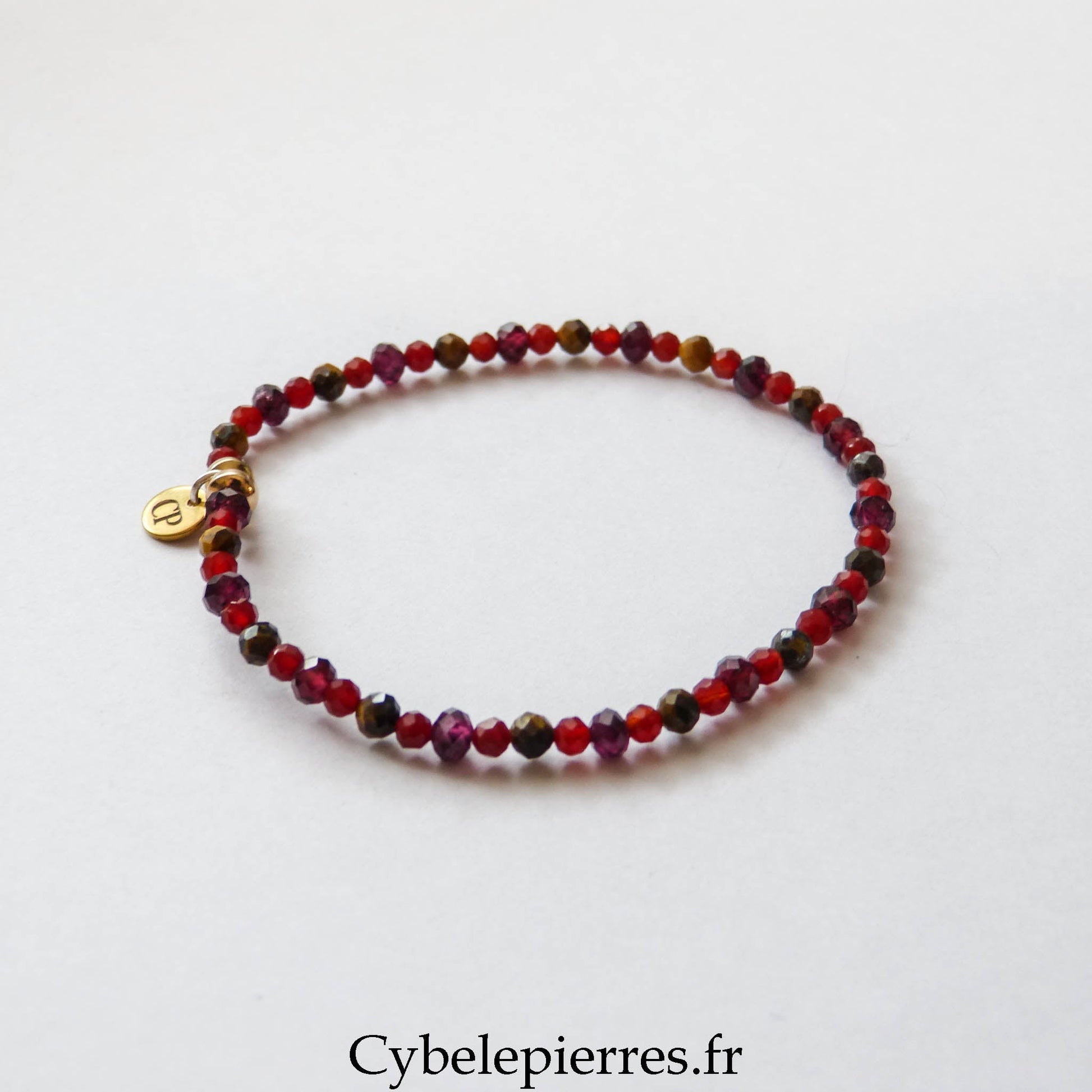Bracelet Cornaline, Grenat & Œil de Tigre Facetté (3 mm) – 18 cm | Énergie & Stabilité - Cybele Pierres