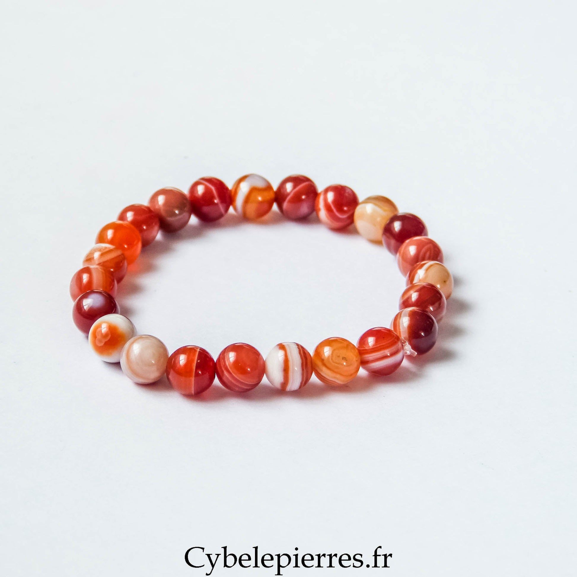Bracelet Cornaline zonée (8mm) - 18cm - Cybele Pierres