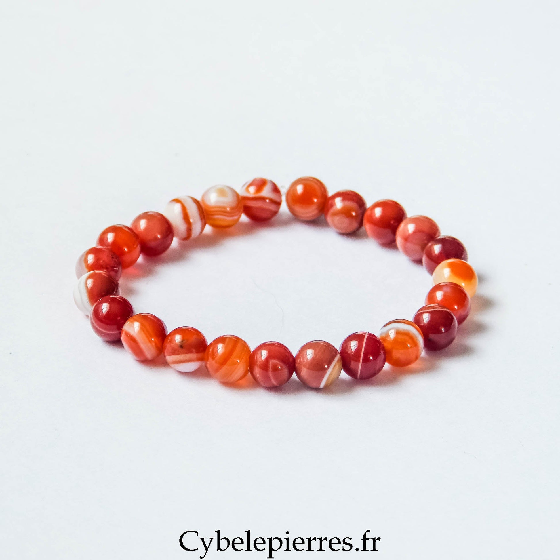 Bracelet Cornaline zonée (8mm) - 18cm - Cybele Pierres