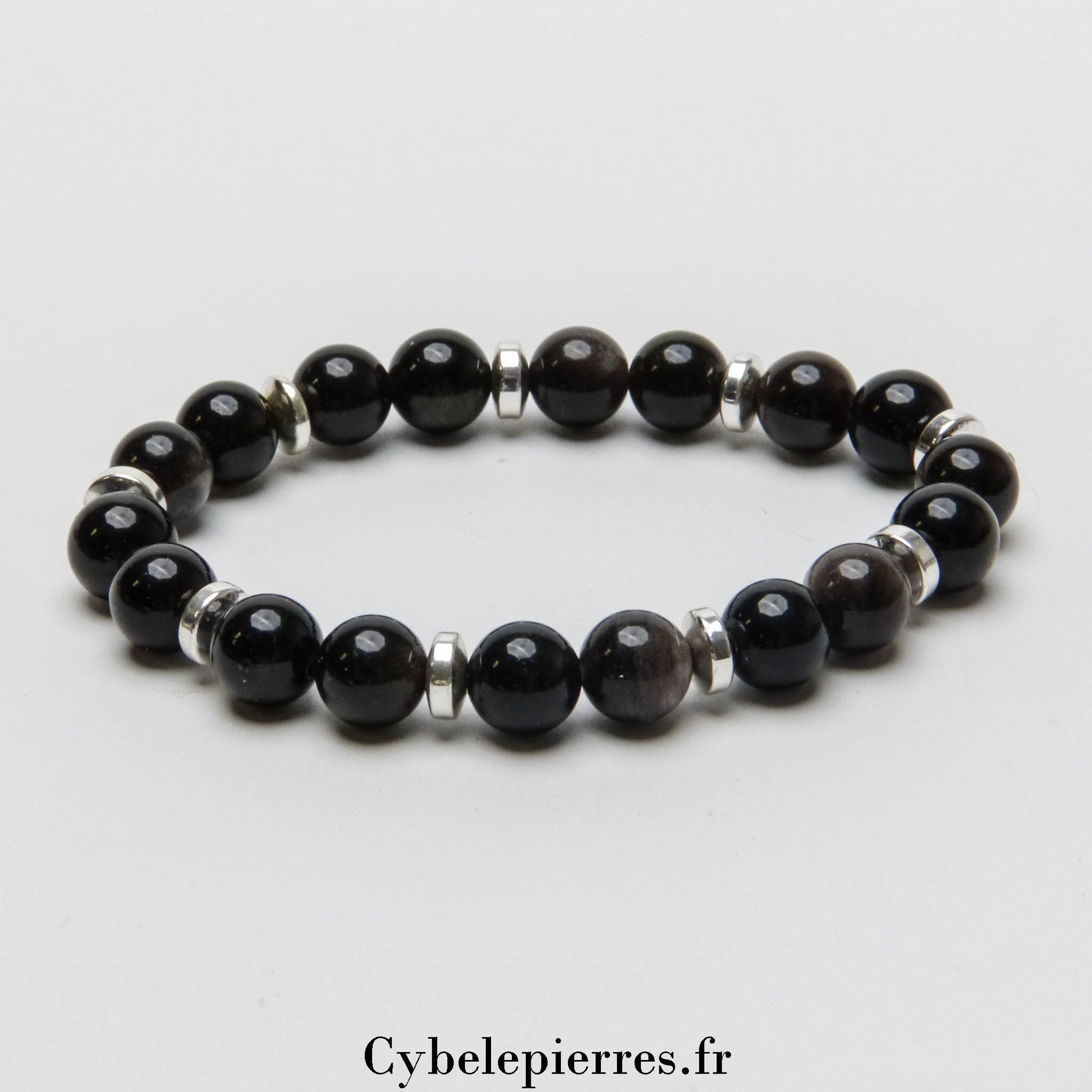 Bracelet Double Protection - Obsidienne Argentée & Dorée (8mm) – 17 cm | Ancrage et Clarté d'Esprit - Cybele Pierres