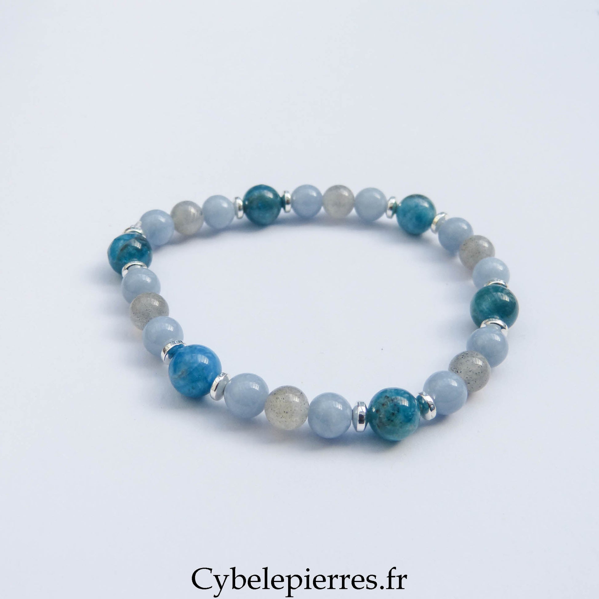 Bracelet Douce vérité : Labradorite, Angélite et Apatite bleue (6 et 8mm) - 18cm - Cybele Pierres