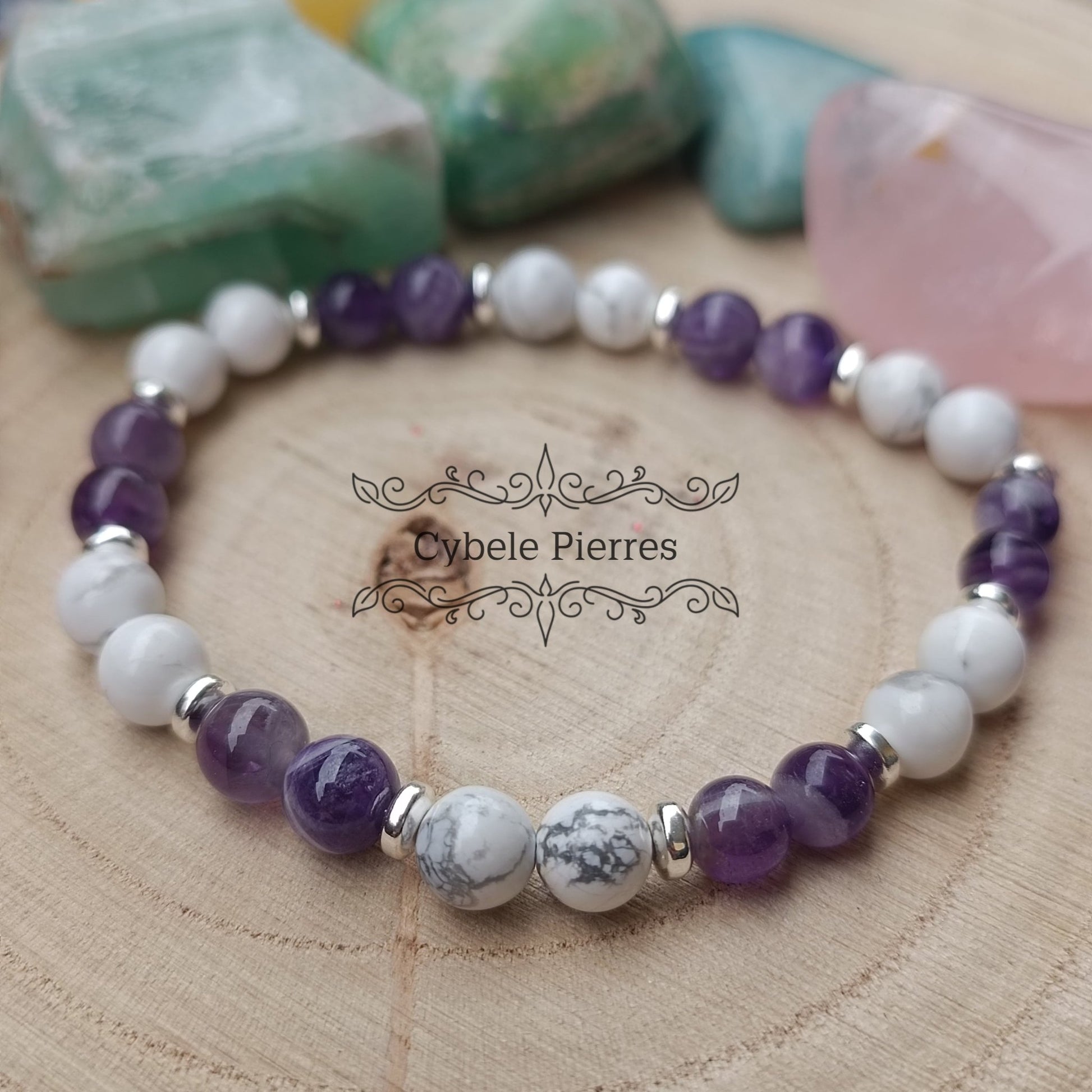 Bracelet Doux rêve - Améthyste et Howlite (6mm) - 18cm - Cybele Pierres