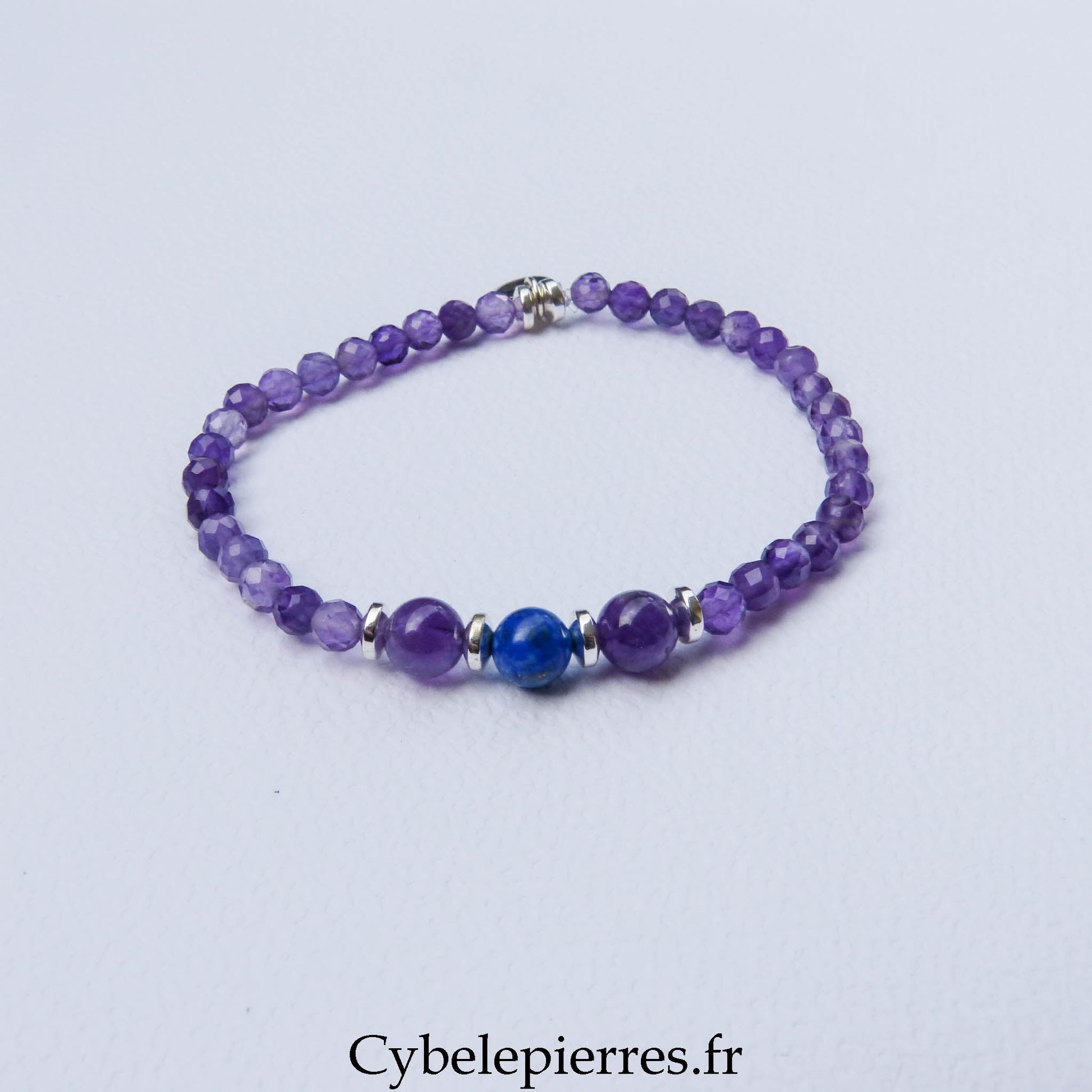 Bracelet Duo Signature – Améthyste & Lapis - Lazuli (6 mm) – 18 cm - Cybele Pierres