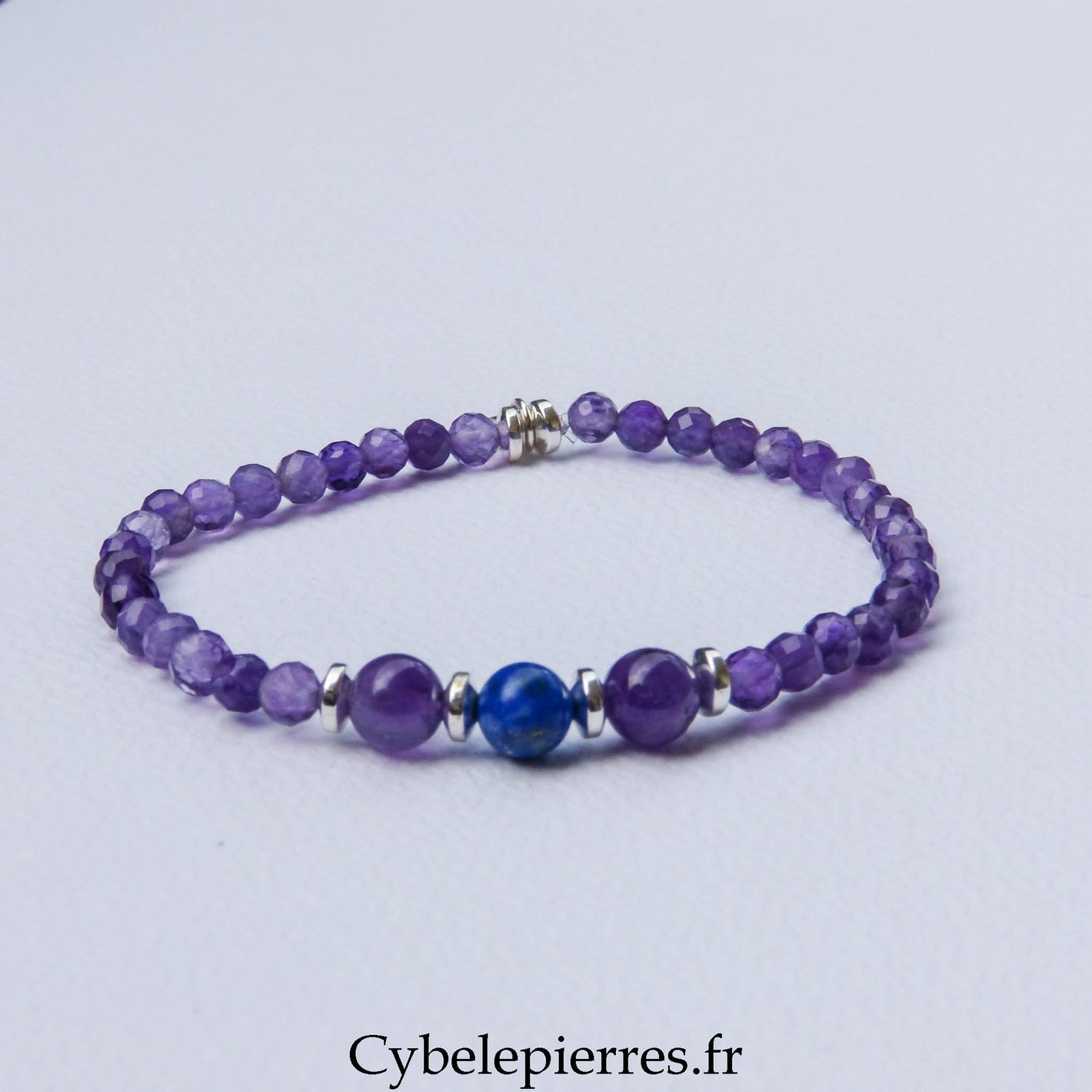 Bracelet Duo Signature – Améthyste & Lapis - Lazuli (6 mm) – 18 cm - Cybele Pierres
