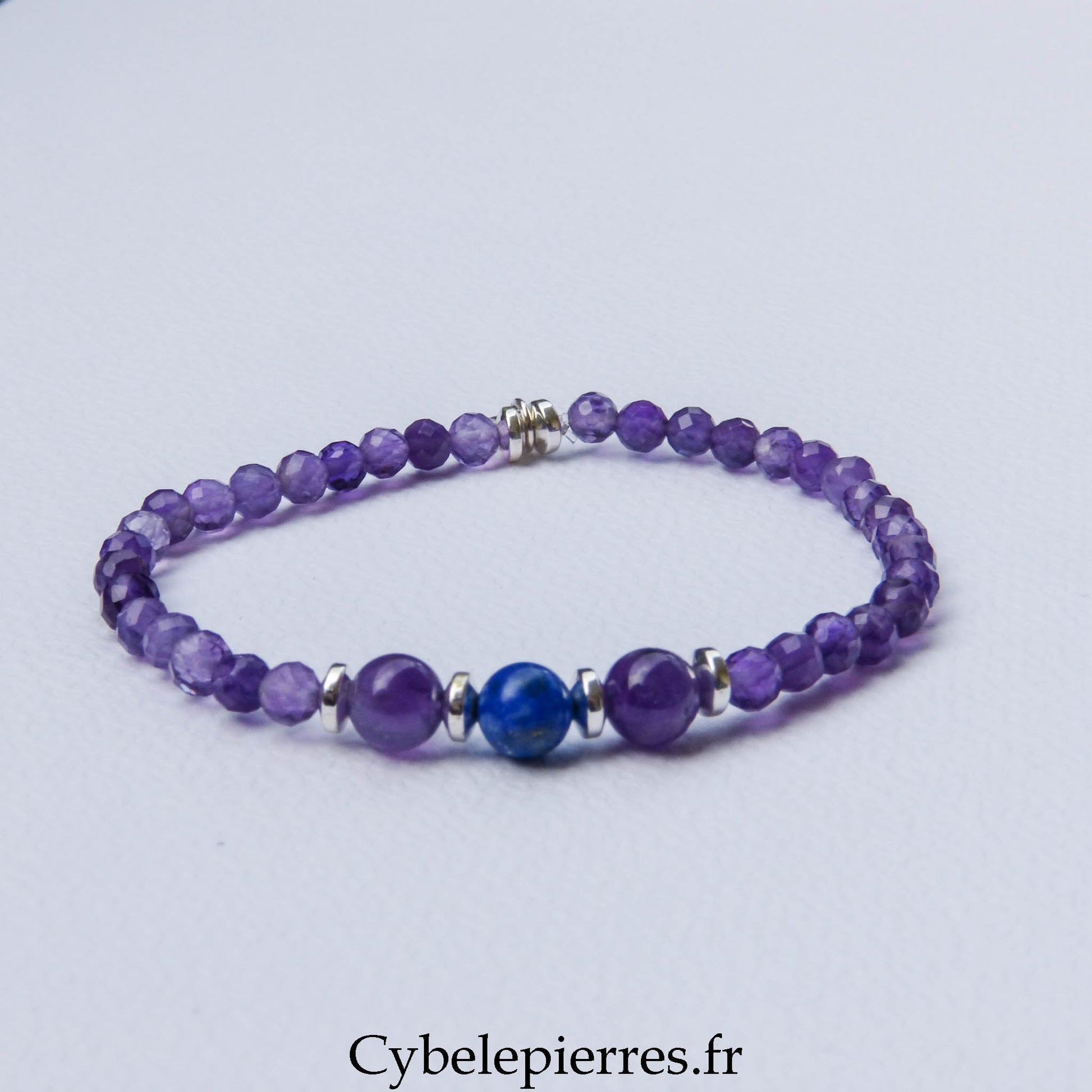 Bracelet Duo Signature – Améthyste & Lapis - Lazuli (6 mm) – 18 cm - Cybele Pierres