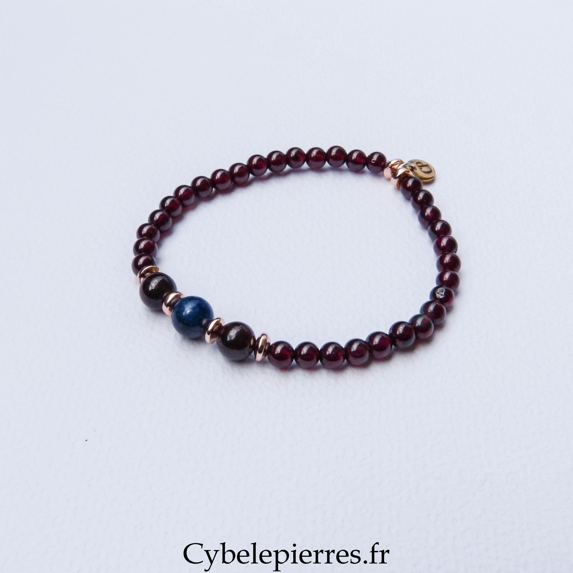 Bracelet Duo Signature – Grenat & Cyanite (6 mm) – 18 cm - Cybele Pierres
