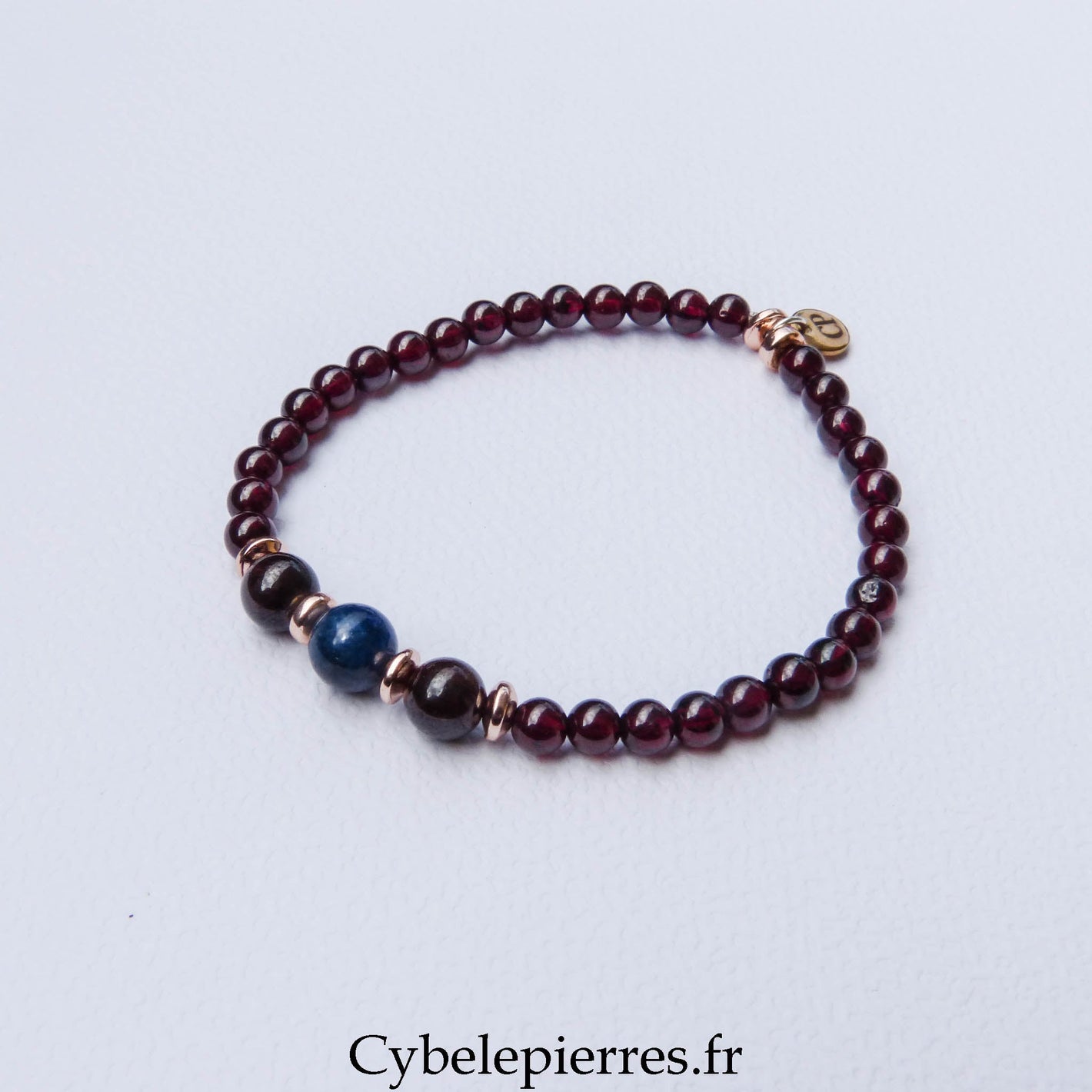 Bracelet Duo Signature – Grenat & Cyanite (6 mm) – 18 cm - Cybele Pierres