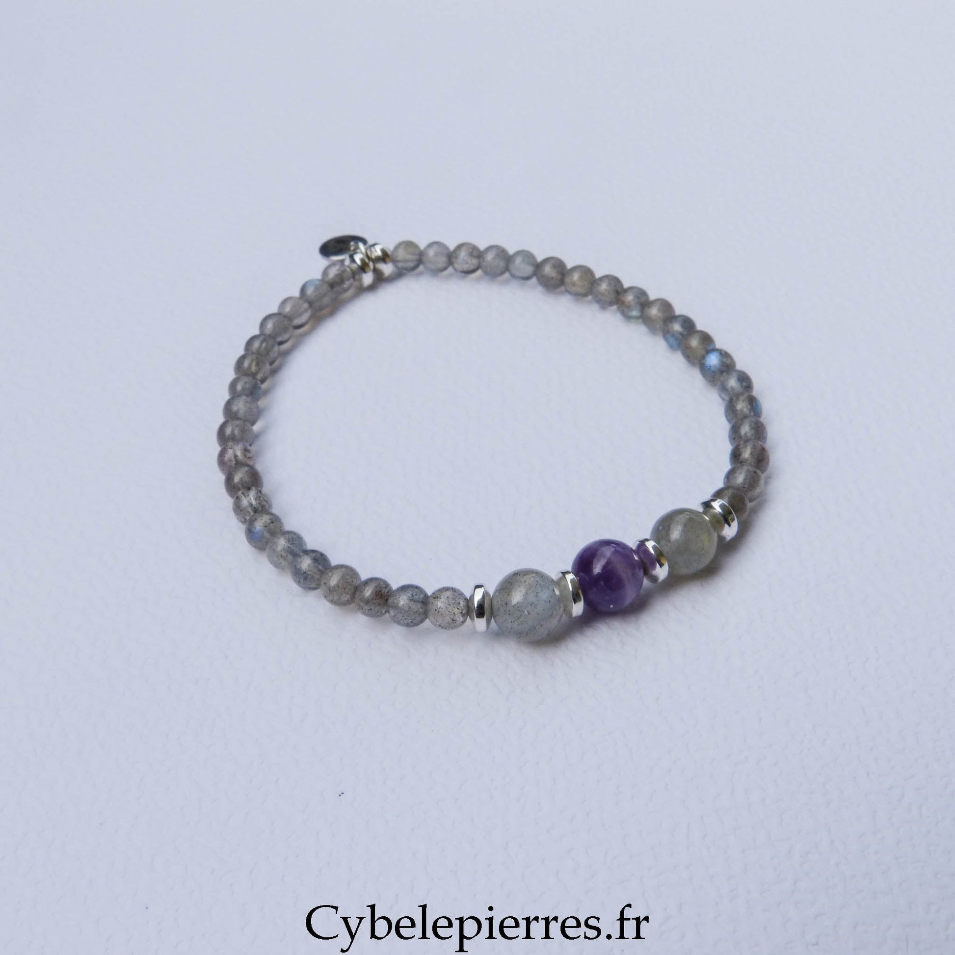Bracelet Duo Signature – Labradorite & Améthyste (6 mm) – 18 cm - Cybele Pierres