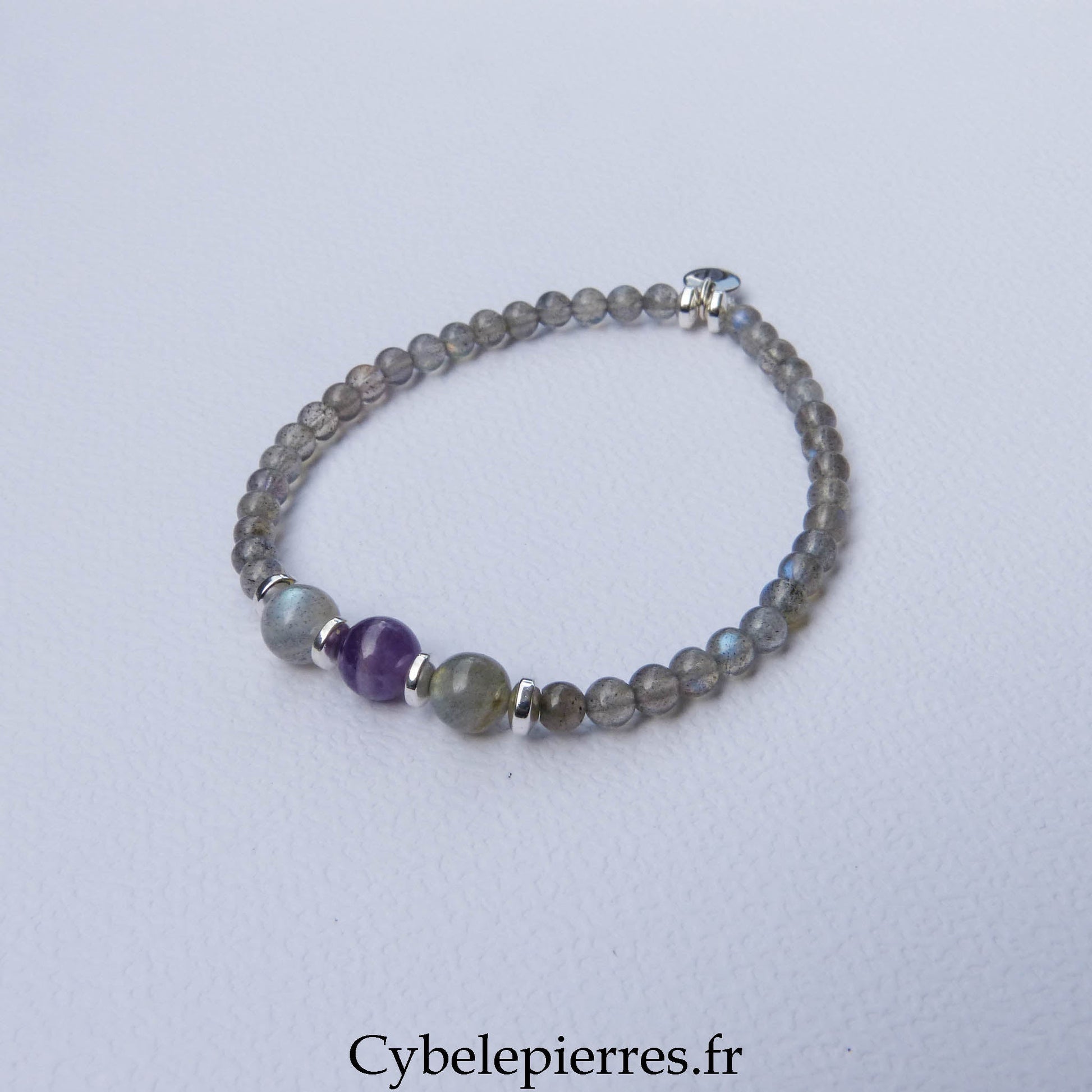 Bracelet Duo Signature – Labradorite & Améthyste (6 mm) – 18 cm - Cybele Pierres
