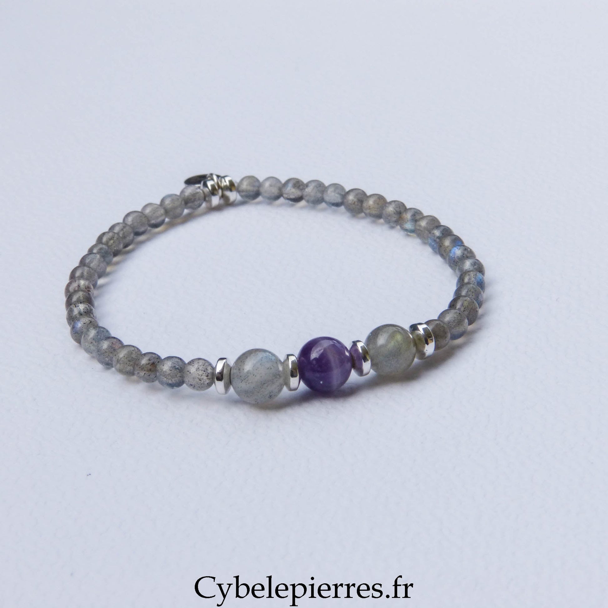 Bracelet Duo Signature – Labradorite & Améthyste (6 mm) – 18 cm - Cybele Pierres
