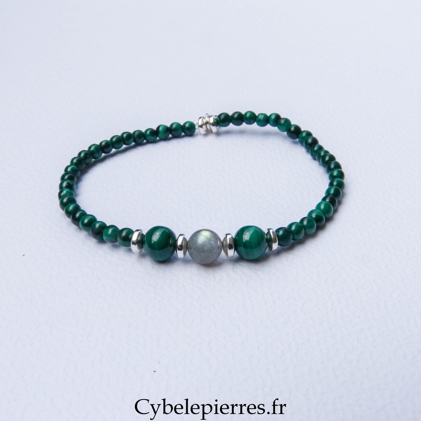 Bracelet Duo Signature – Malachite & Labradorite (6 mm) – 18 cm - Cybele Pierres