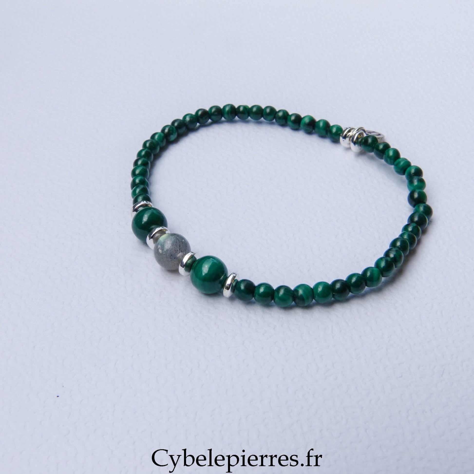 Bracelet Duo Signature – Malachite & Labradorite (6 mm) – 18 cm - Cybele Pierres