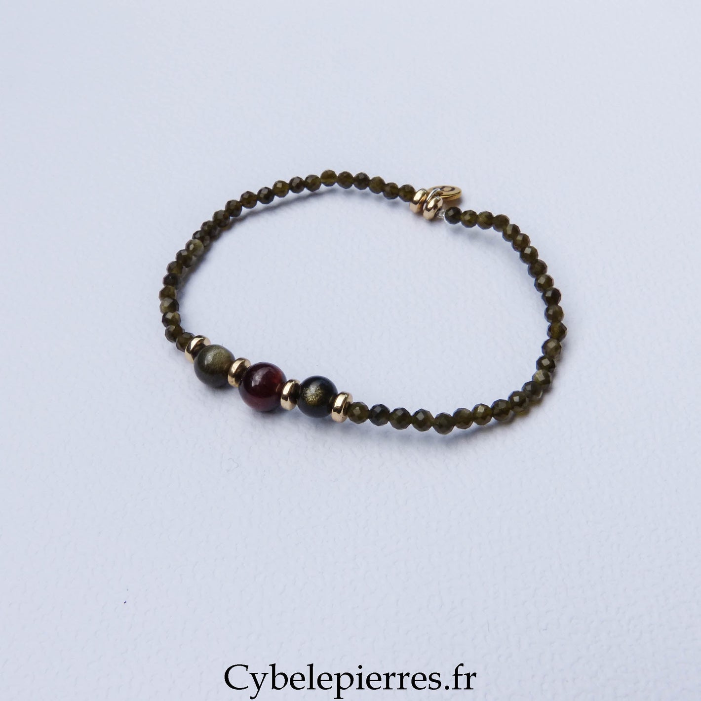 Bracelet Duo Signature – Obsidienne Dorée & Œil de Taureau (6 mm) – 18 cm - Cybele Pierres