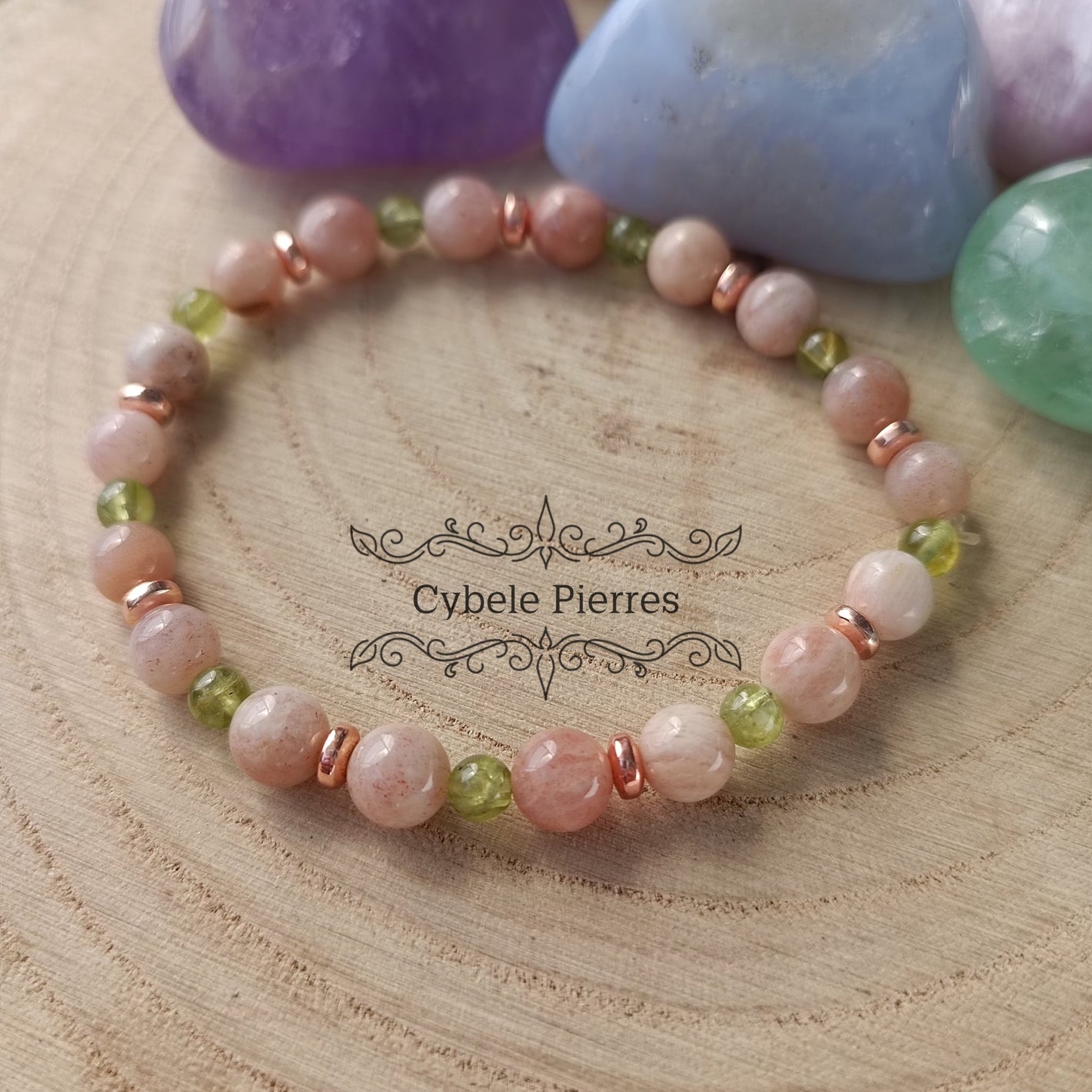 Bracelet Dynamisme - Pierre de Soleil et Péridot (4 et 6mm) - 17cm - Cybele Pierres