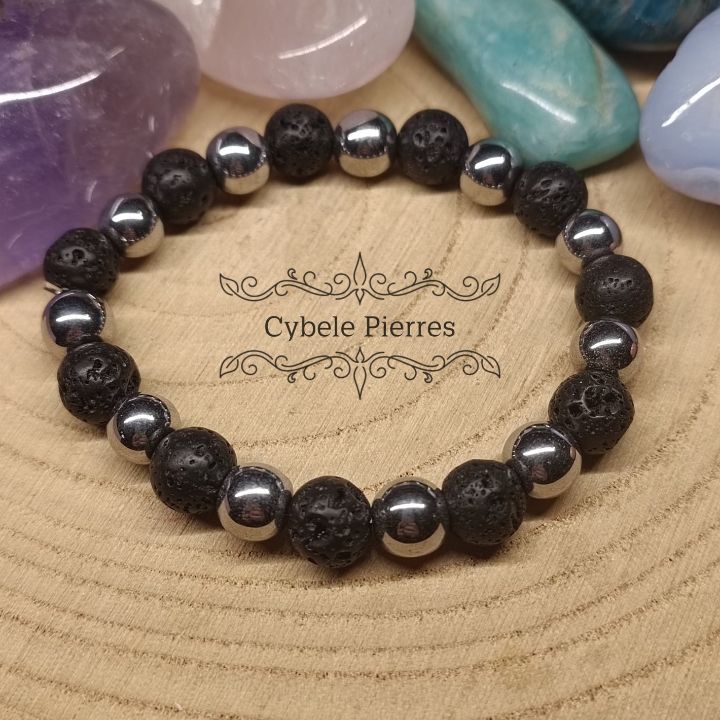 Bracelet Éclat Intérieur - Hématite teintée et Pierre de Lave (6 et 8mm) - 17cm - Cybele Pierres