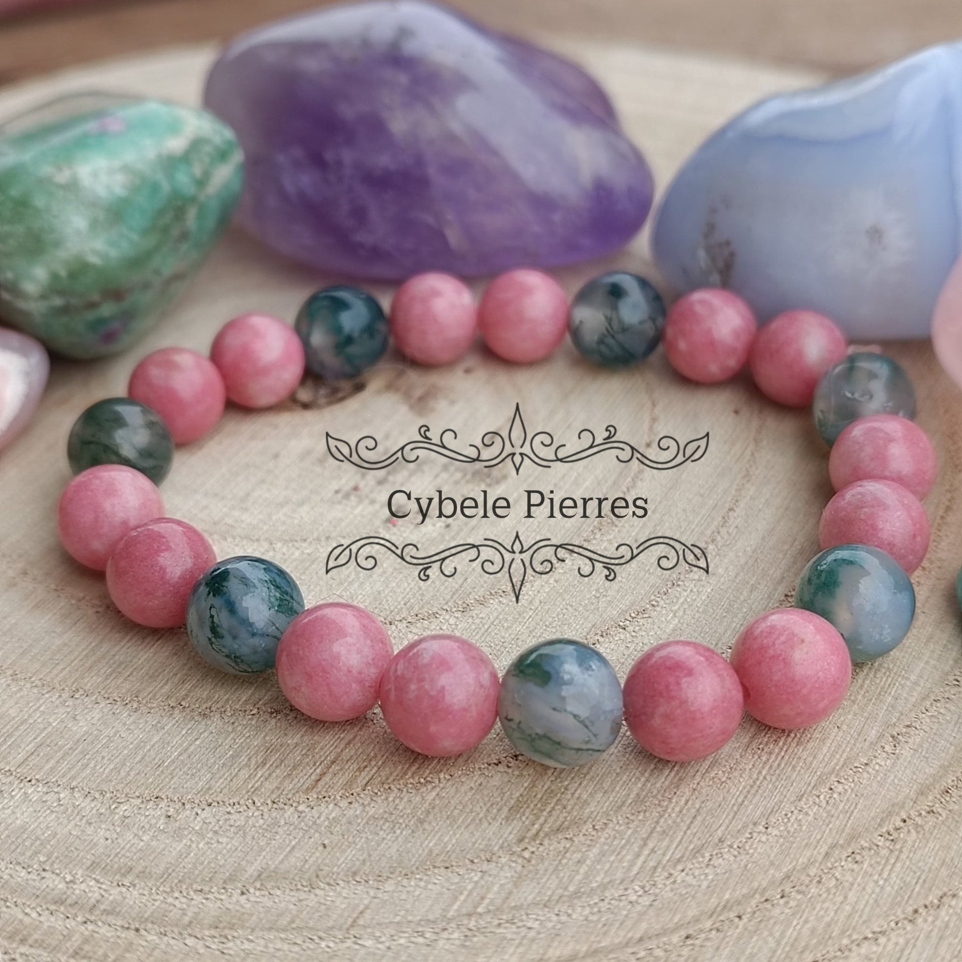 Bracelet Emergence - Thulite et Agate mousse (8mm) - 17cm - Cybele Pierres