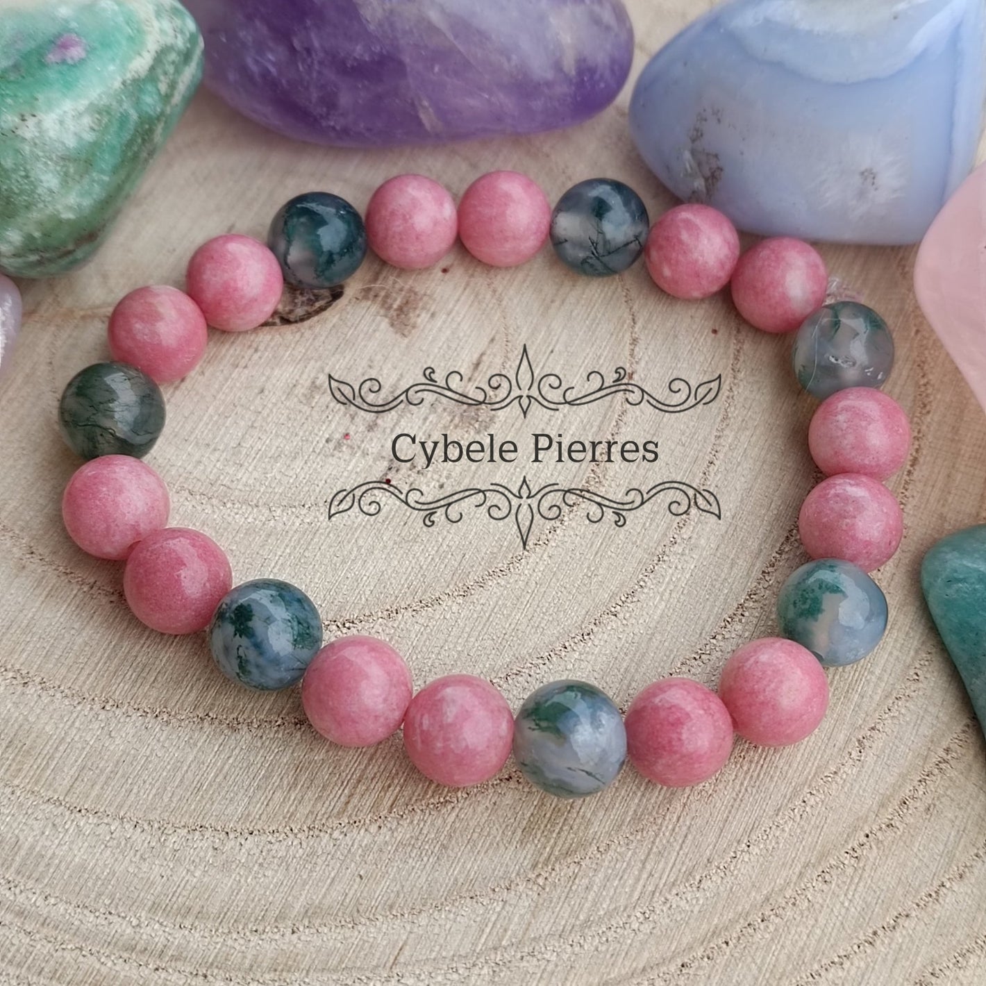 Bracelet Emergence - Thulite et Agate mousse (8mm) - 17cm - Cybele Pierres