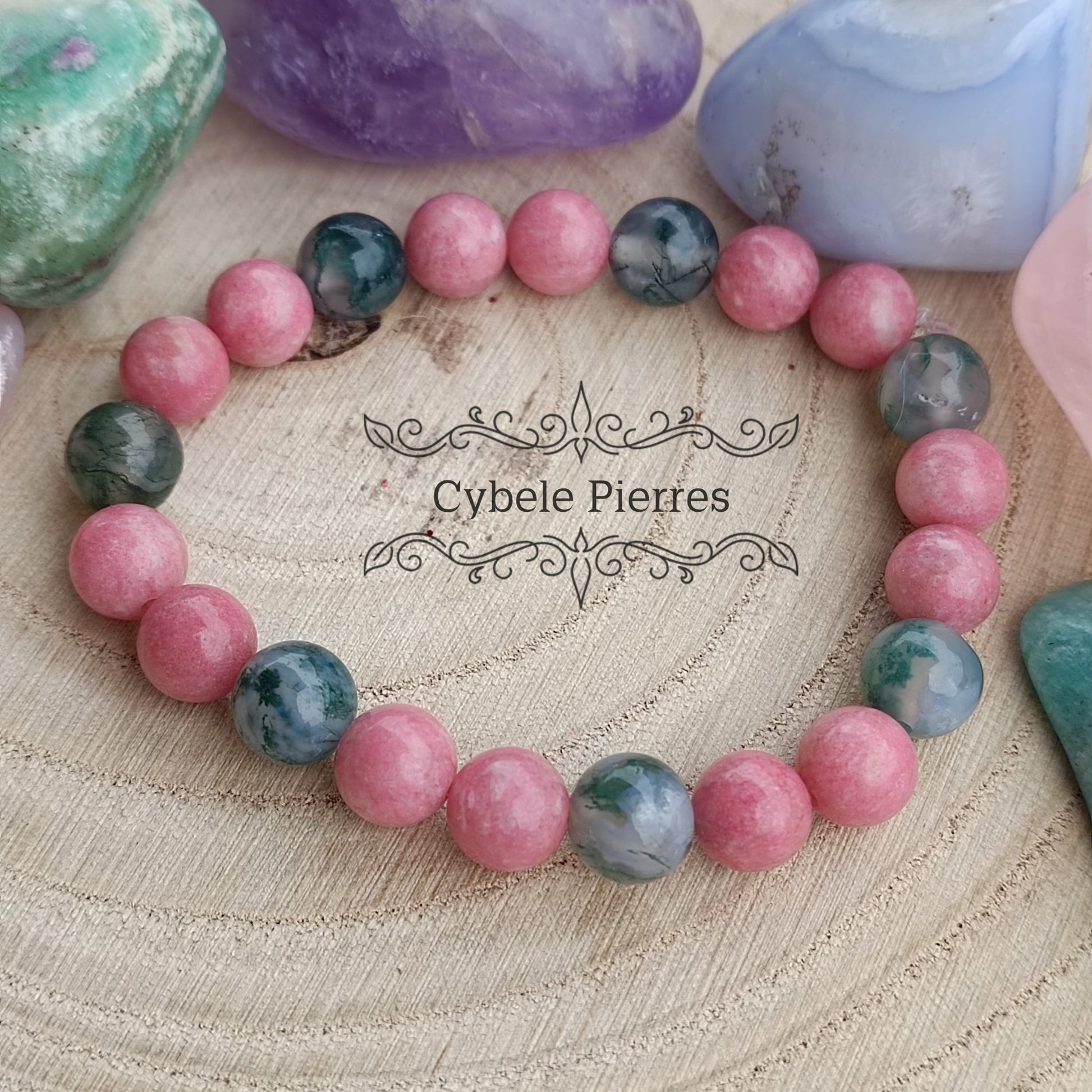 Bracelet Emergence - Thulite et Agate mousse (8mm) - 17cm - Cybele Pierres