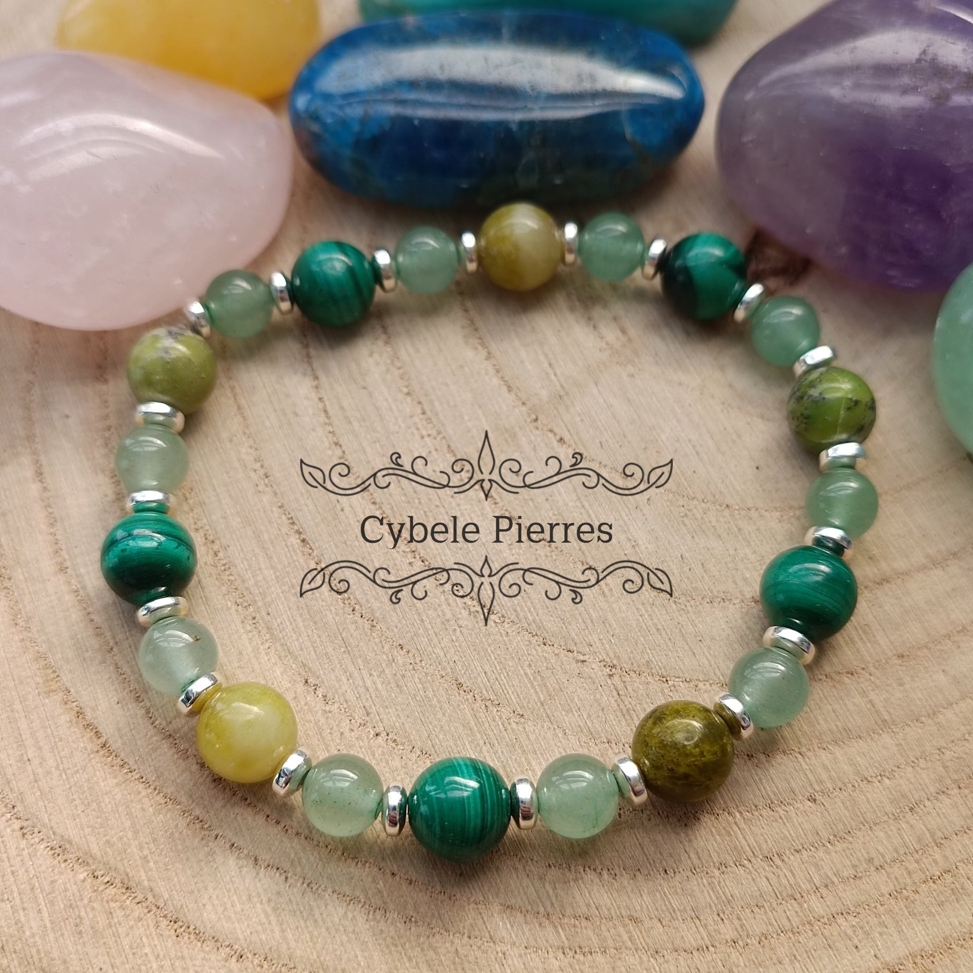 Bracelet Enchanteur - Malachite, Opale verte et Aventurine verte (6 et 8mm) - 19cm - Cybele Pierres