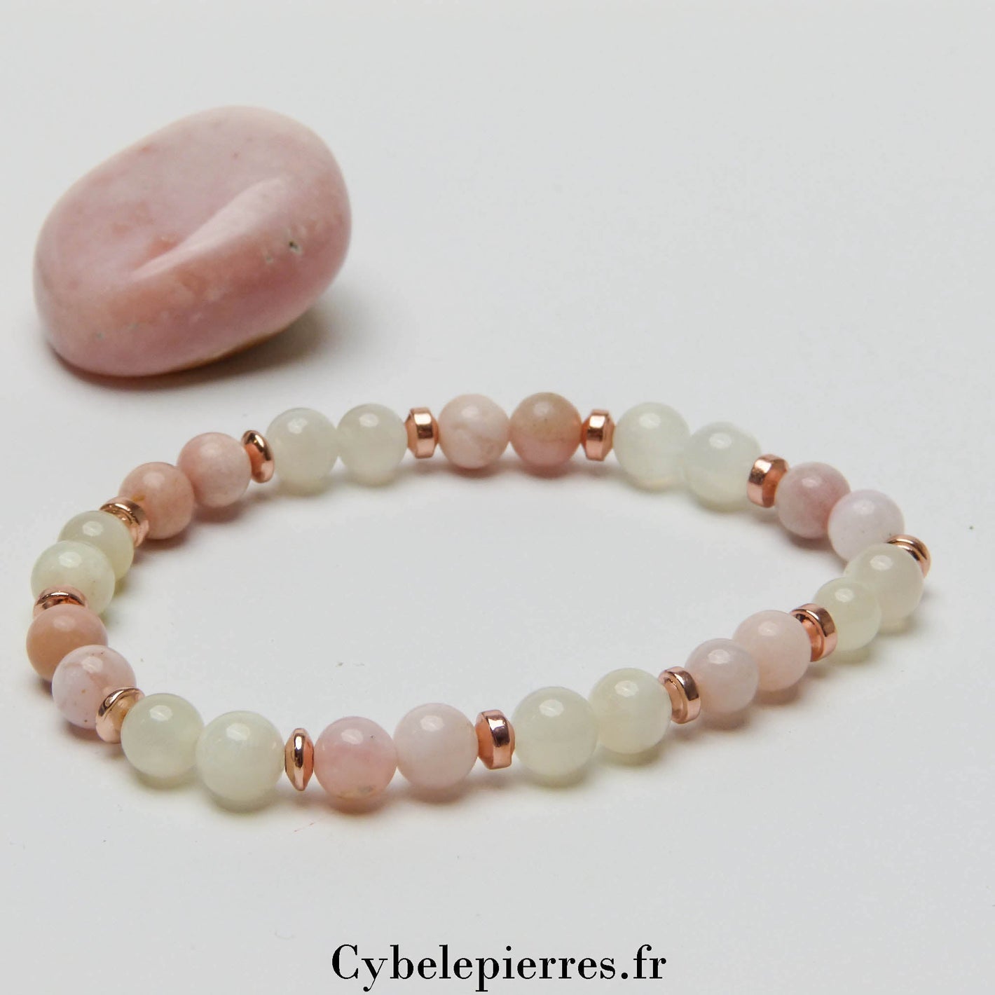 Bracelet Envie de Douceur - Opale Rose et Pierre de Lune Blanche (6mm) - 18cm | Apaisement et Harmonie - Cybele Pierres