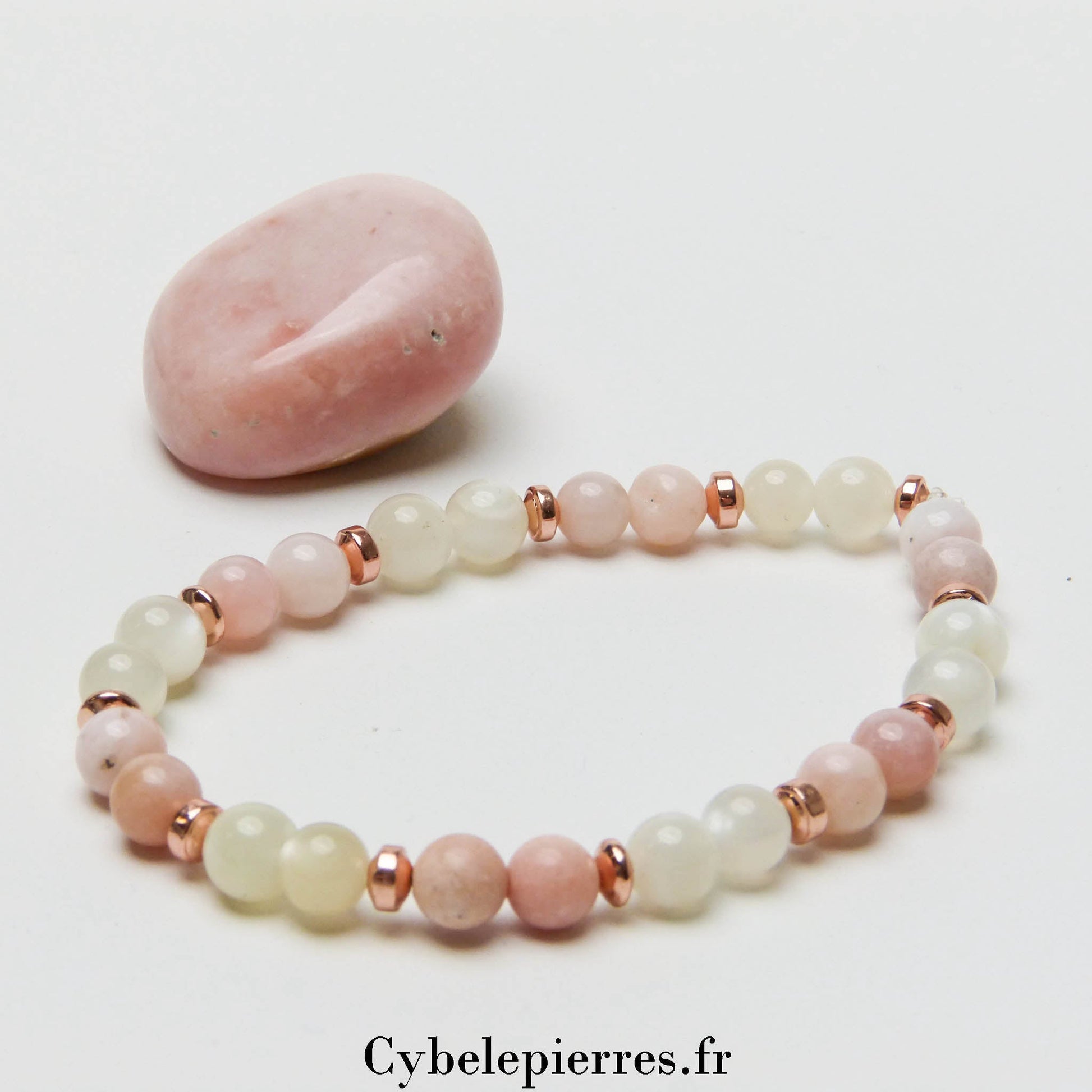 Bracelet Envie de Douceur - Opale Rose et Pierre de Lune Blanche (6mm) - 18cm | Apaisement et Harmonie - Cybele Pierres