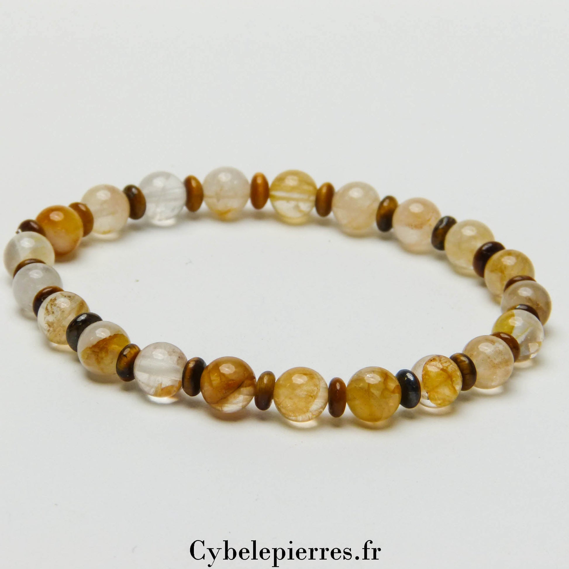 Bracelet Équinoxe - Quartz Hématoïde Jaune et Œil de Tigre (2mm et 6mm) - 17cm - Cybele Pierres