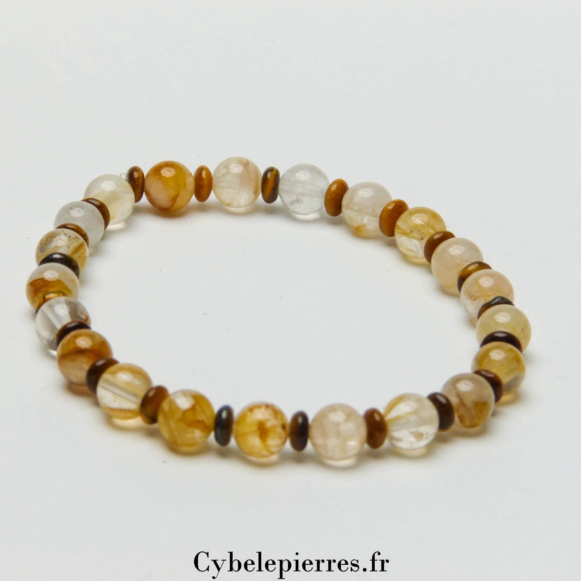 Bracelet Équinoxe - Quartz Hématoïde Jaune et Œil de Tigre (2mm et 6mm) - 17cm - Cybele Pierres