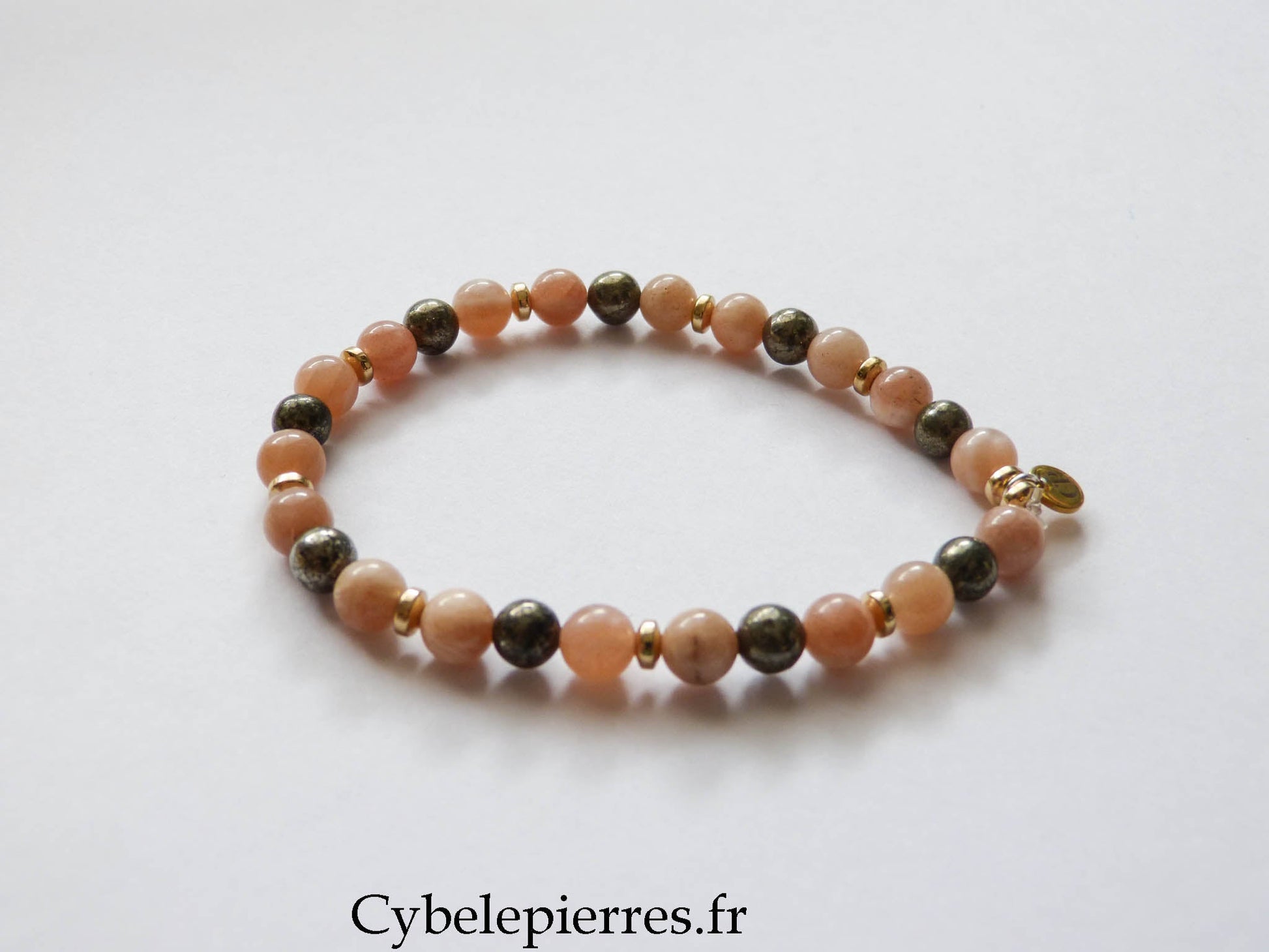 Bracelet Esperanza - Pierre de Soleil et Pyrite (6mm) - 18cm - Cybele Pierres