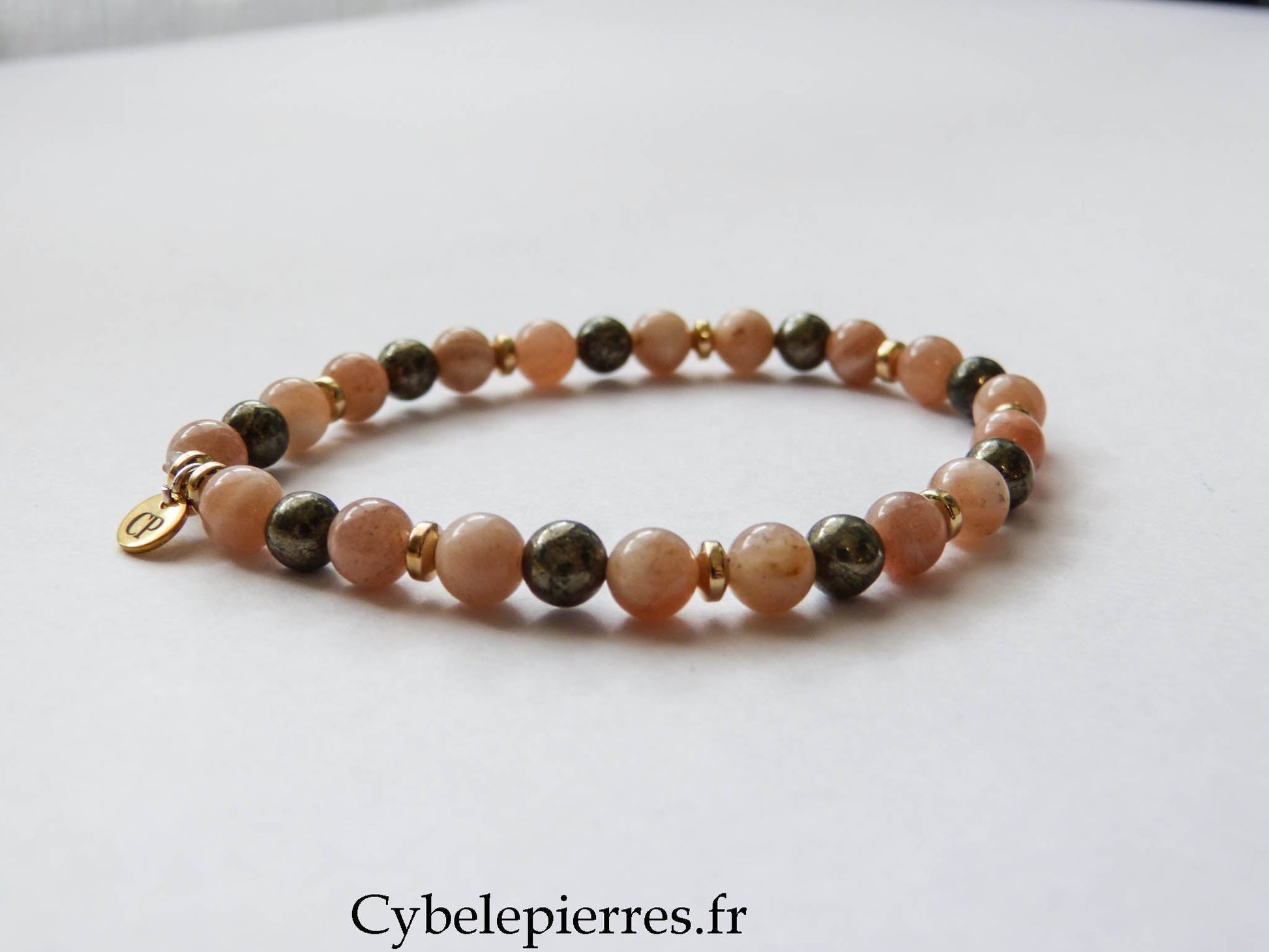 Bracelet Esperanza - Pierre de Soleil et Pyrite (6mm) - 18cm - Cybele Pierres