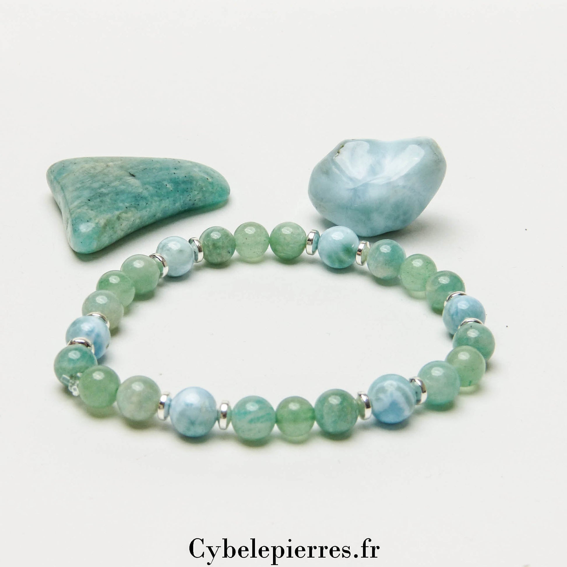 Bracelet Esprit de liberté - Larimar, Aventurine et Amazonite (6mm) - 18cm - Cybele Pierres
