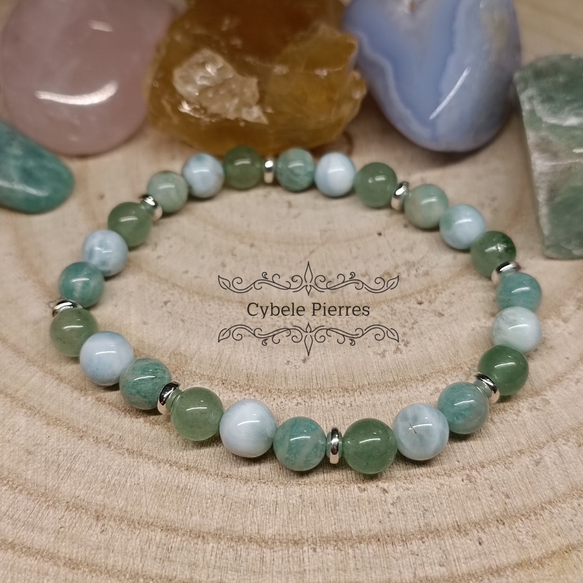 Bracelet Esprit d'hiver - Larimar, Aventurine et Amazonite (6mm) - 18cm - Cybele Pierres